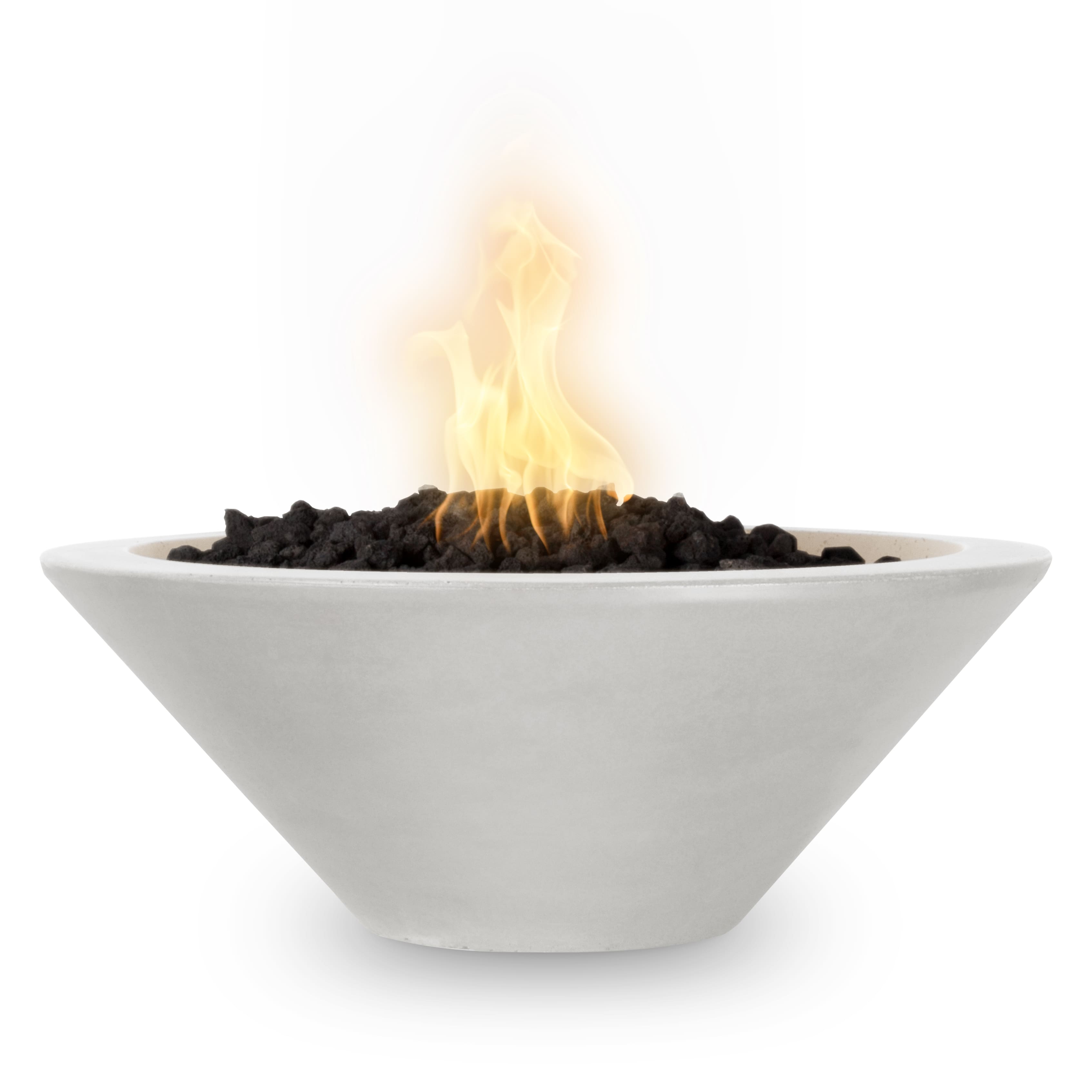White fire bowl with flames on a white background