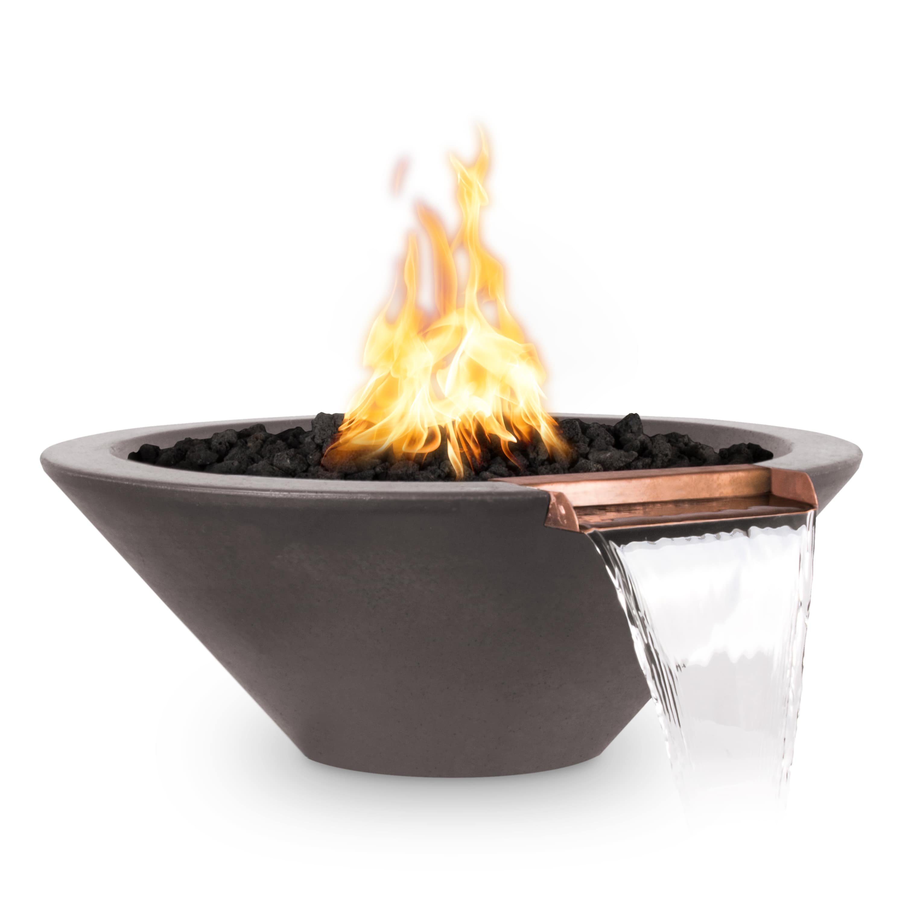Modern fire pit with flames on a white background