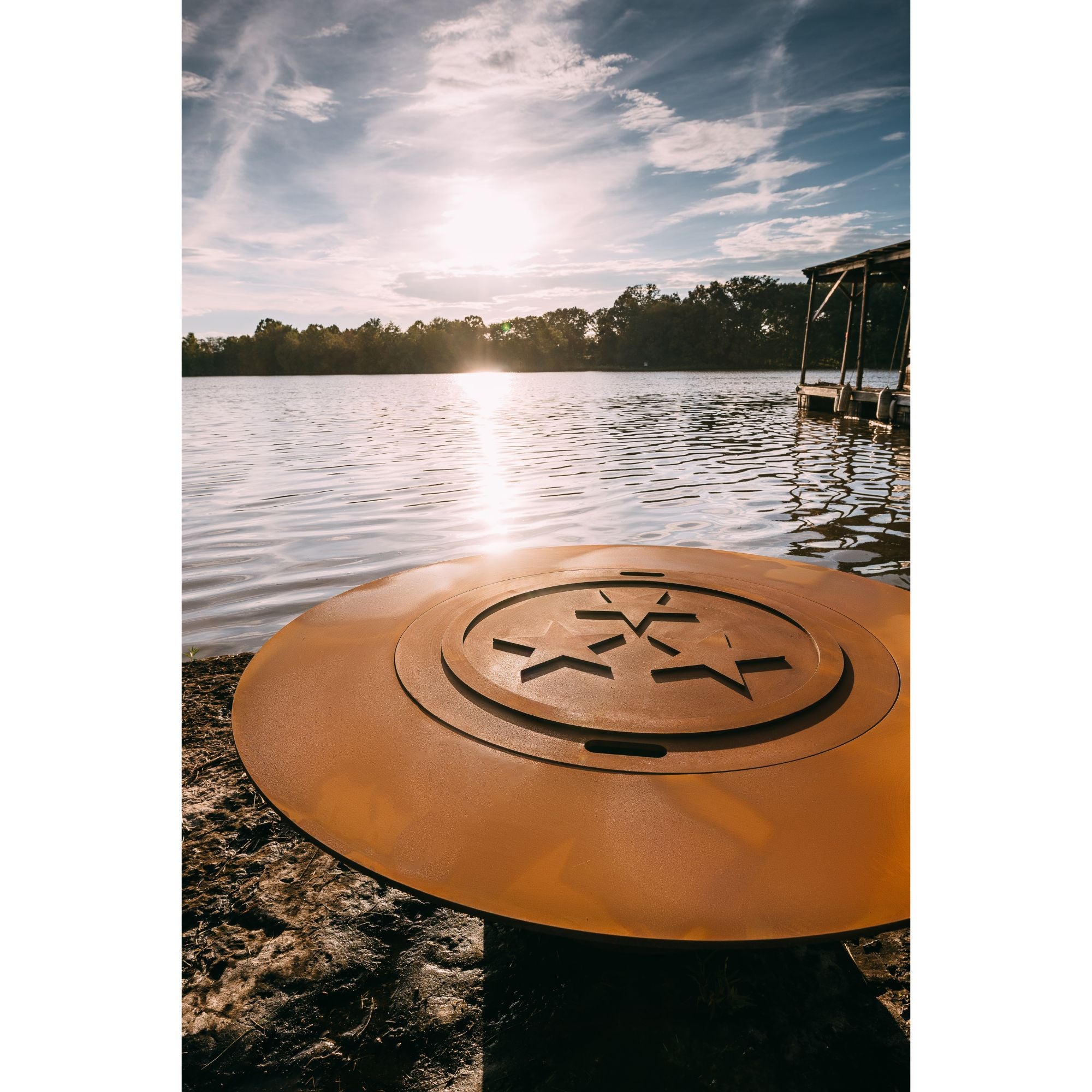 Fire pit with lid by the sea
