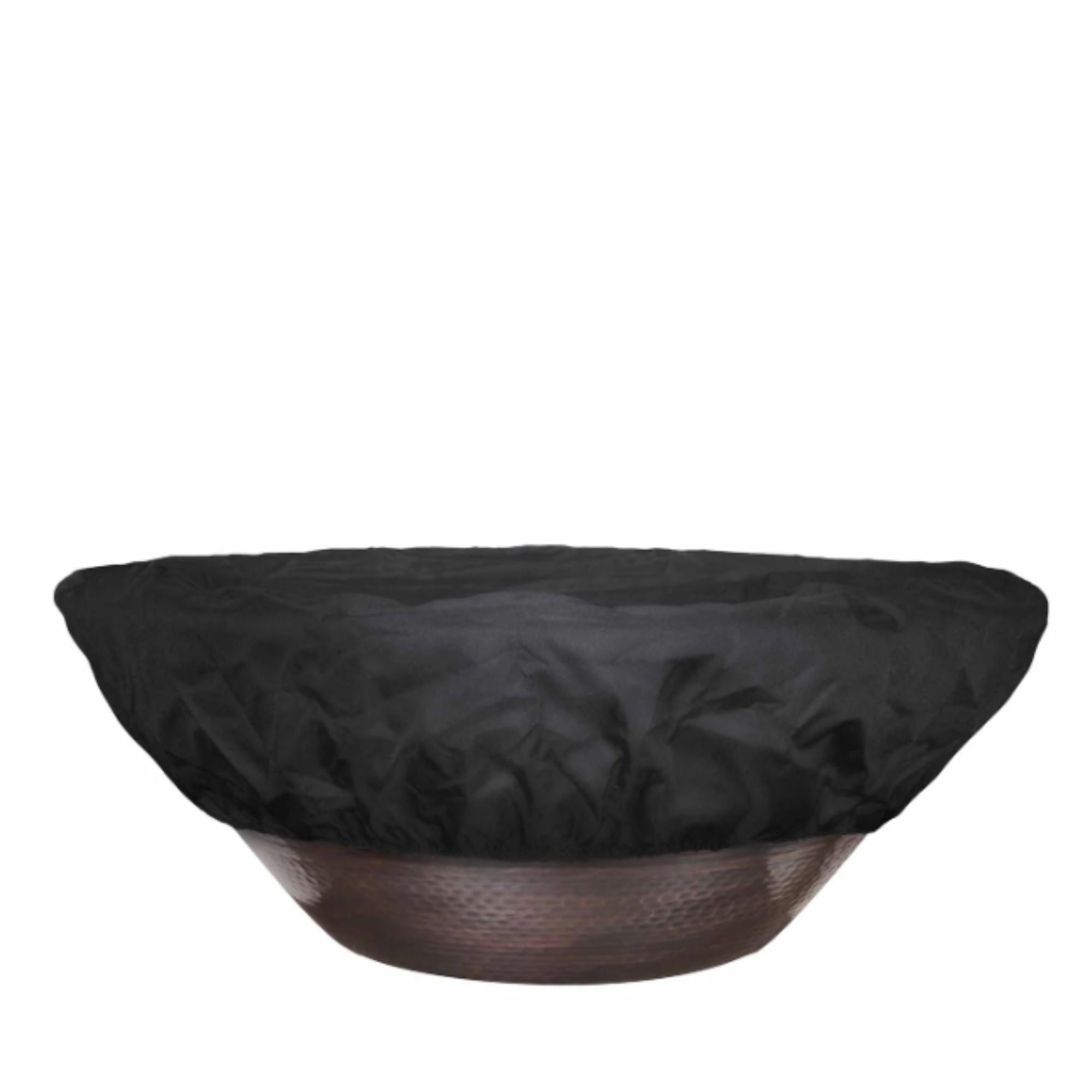 Black fire pit cover on a white background