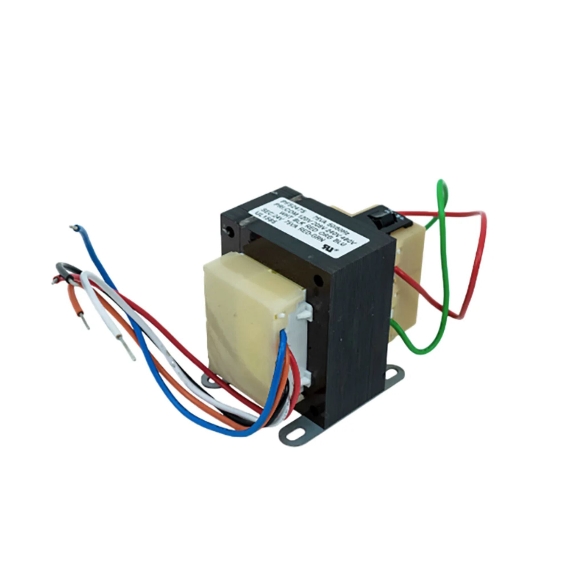 Transformer with electrical components on a white background