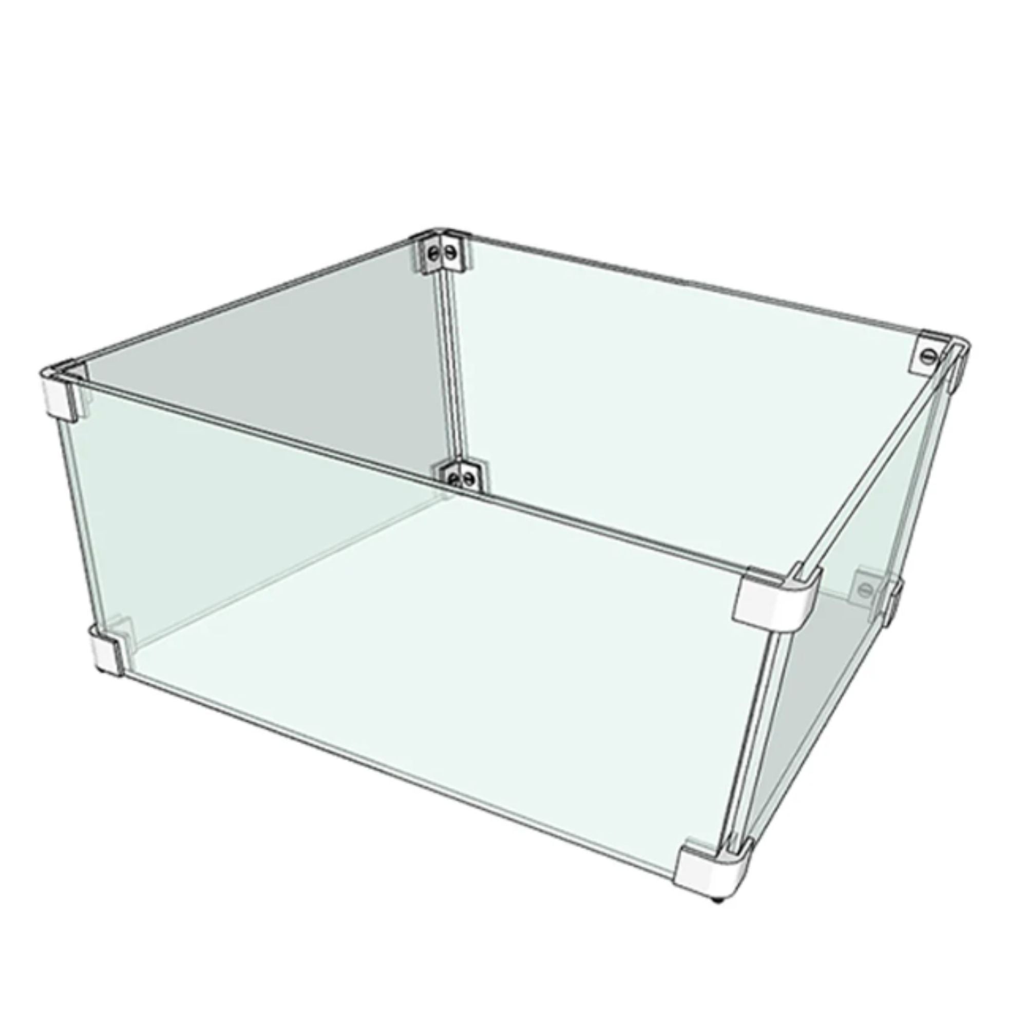 Clear square glass wind guard on a white background