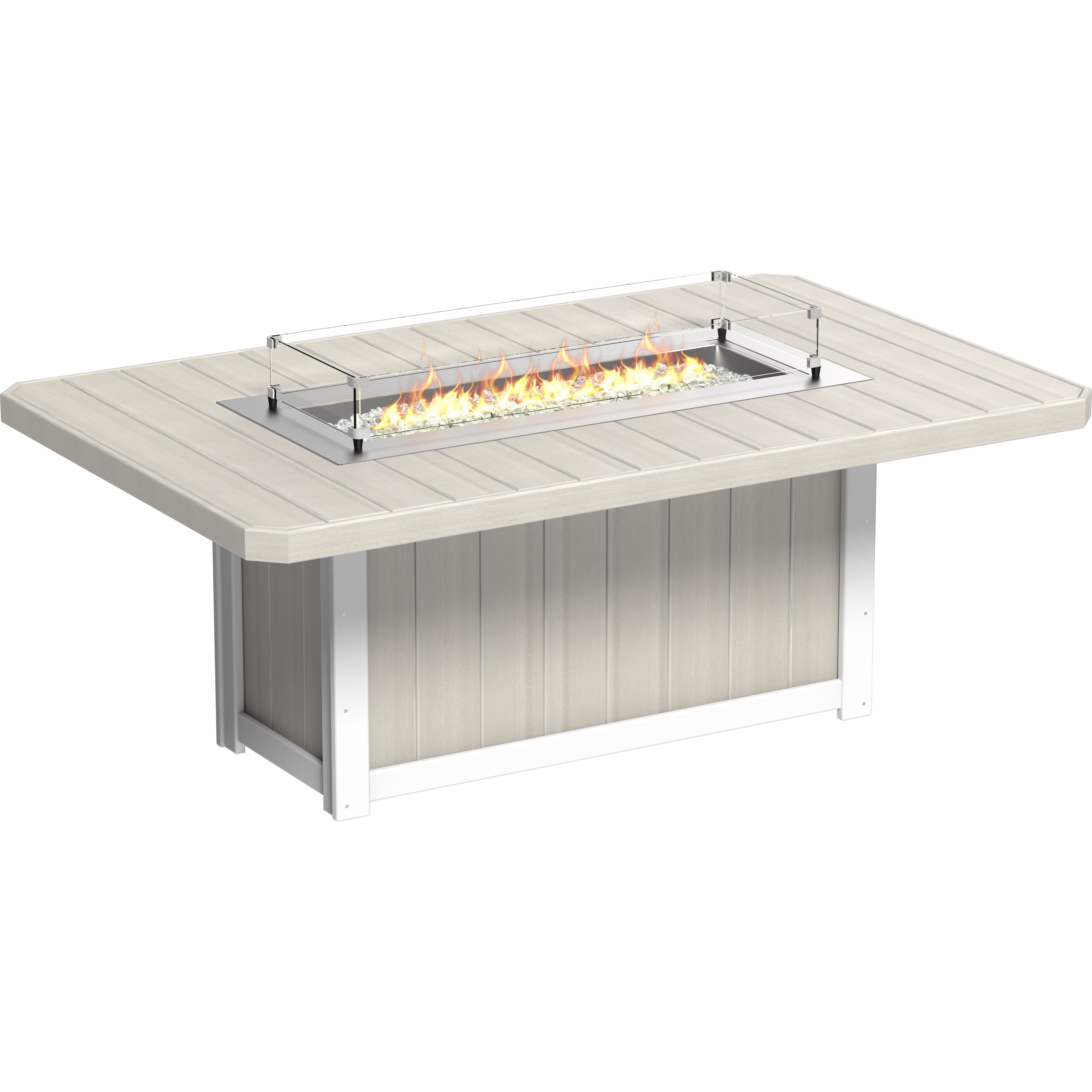 Outdoor fire pit table with flames on a white background