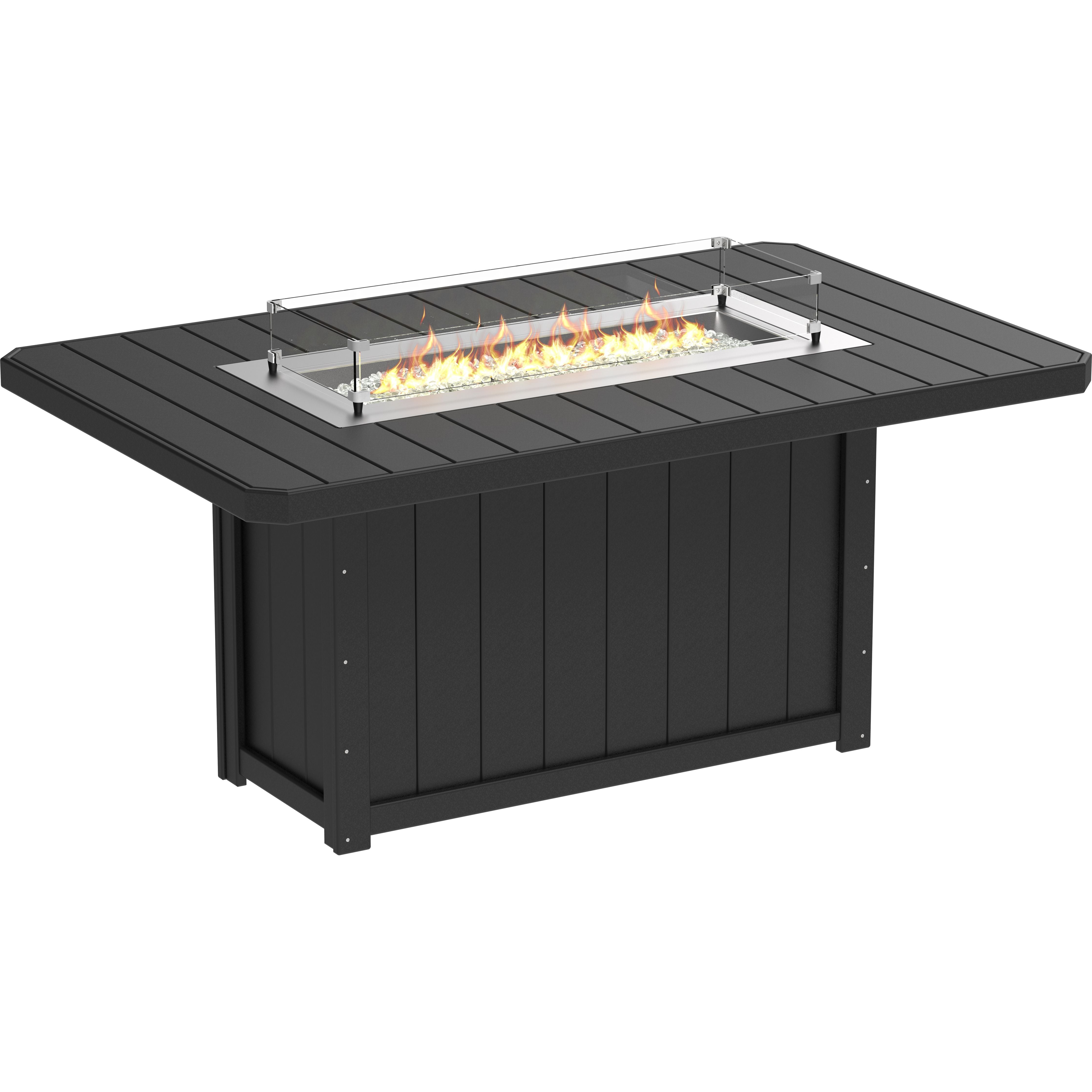 Black fire pit table with flames on a white background