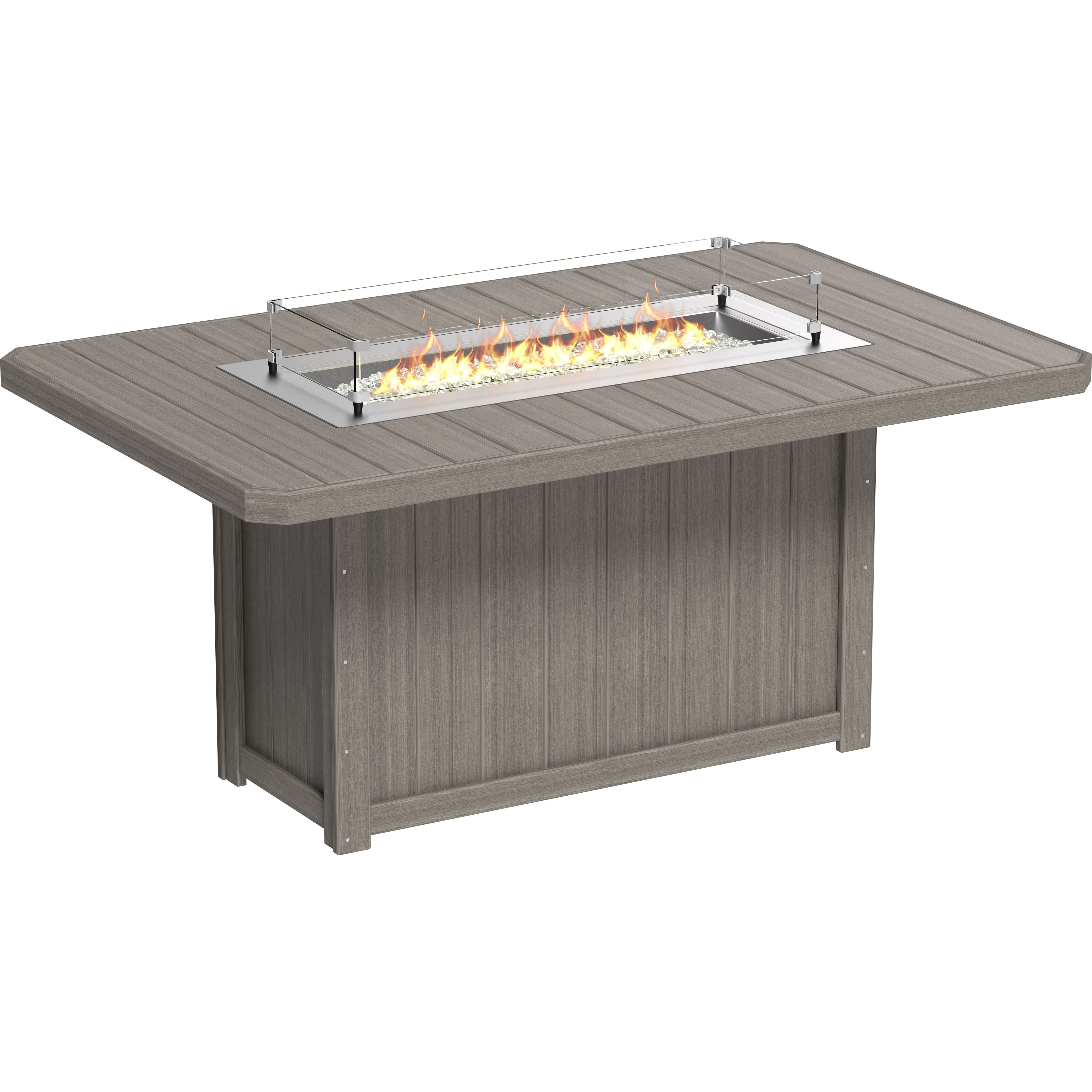 Outdoor fire pit table with flames on a white background