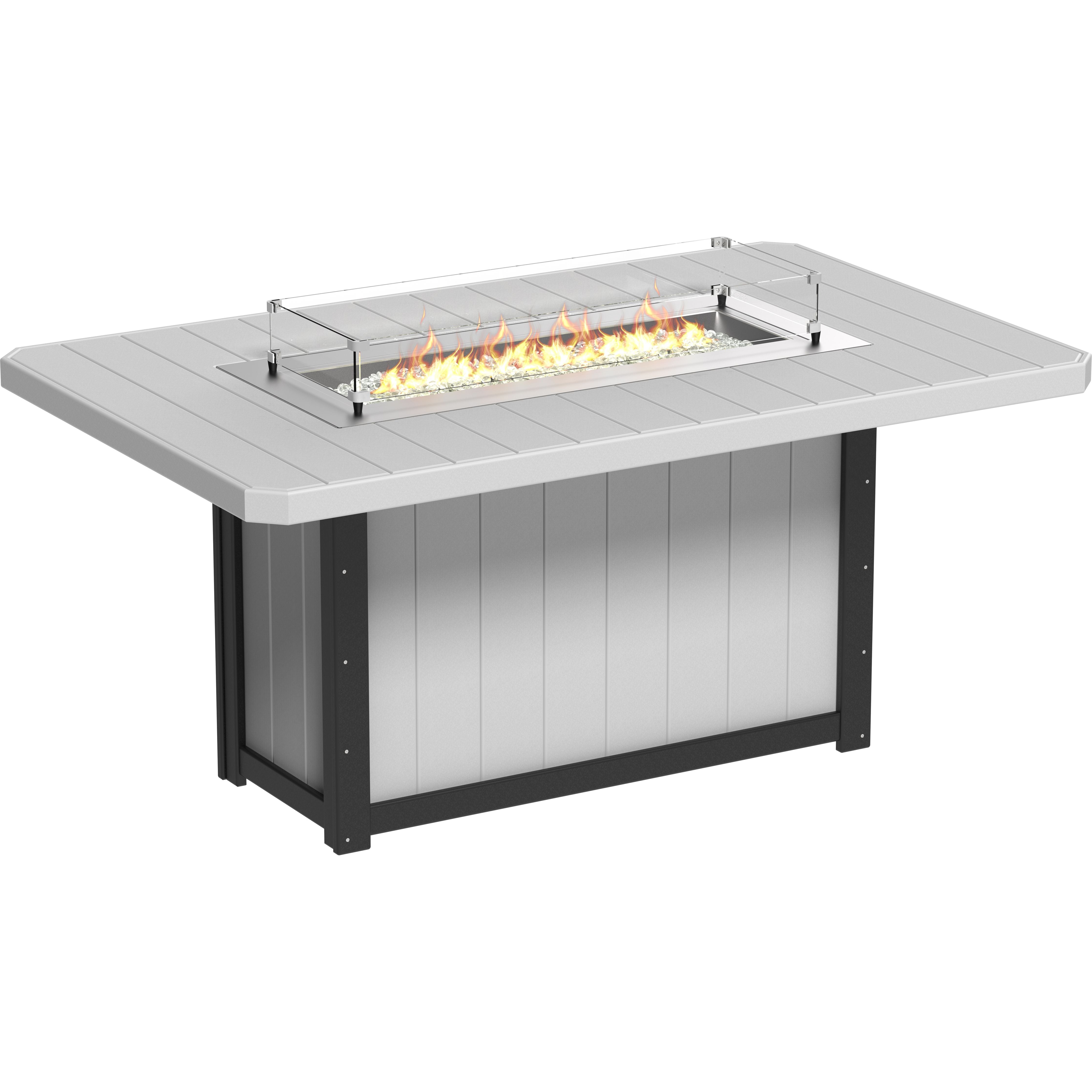 Outdoor fire pit table with flames on a white background