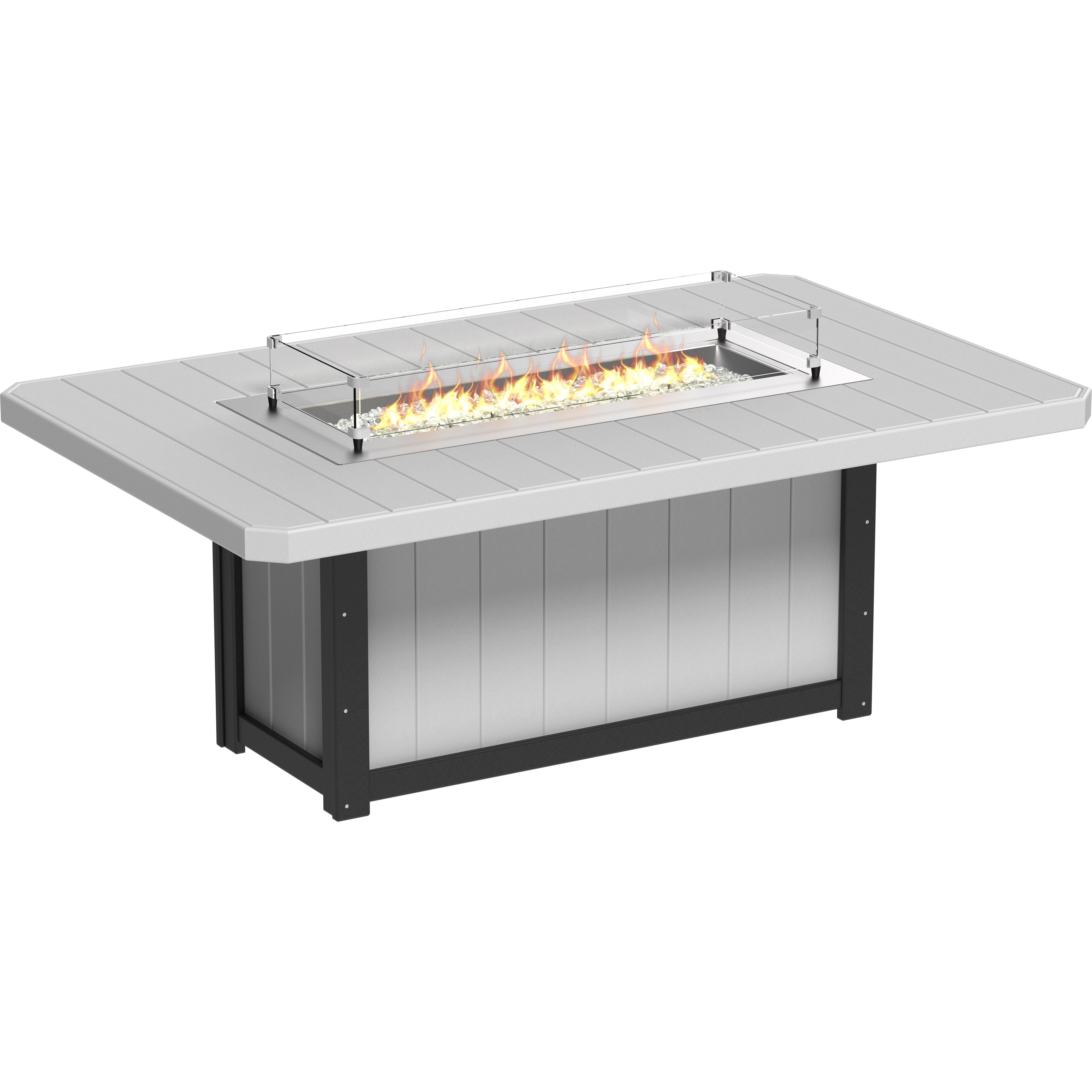 Outdoor fire table with a white surface and black base on a white background
