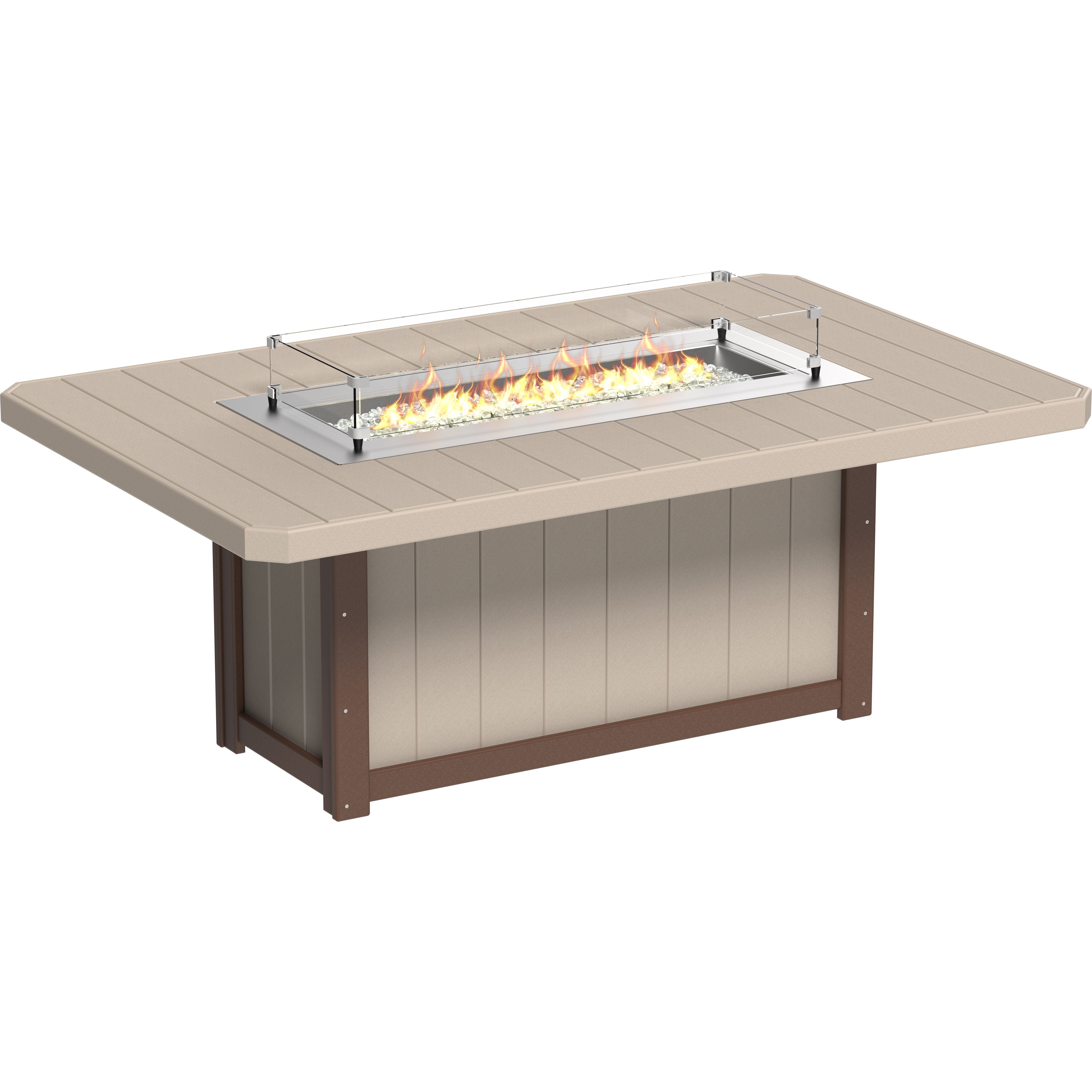 Outdoor fire pit table with flames on a white background