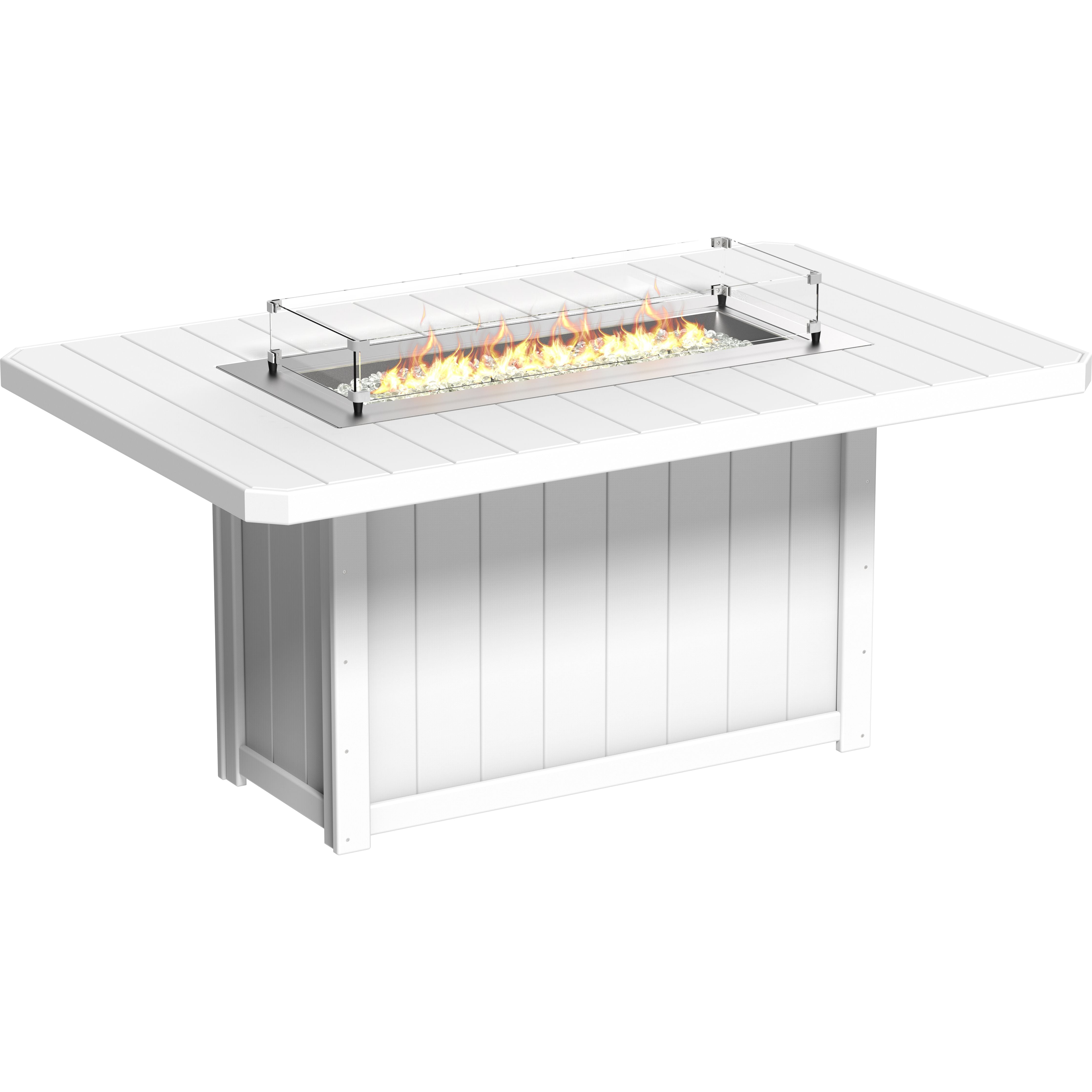 Outdoor fire pit table with flames on a white background