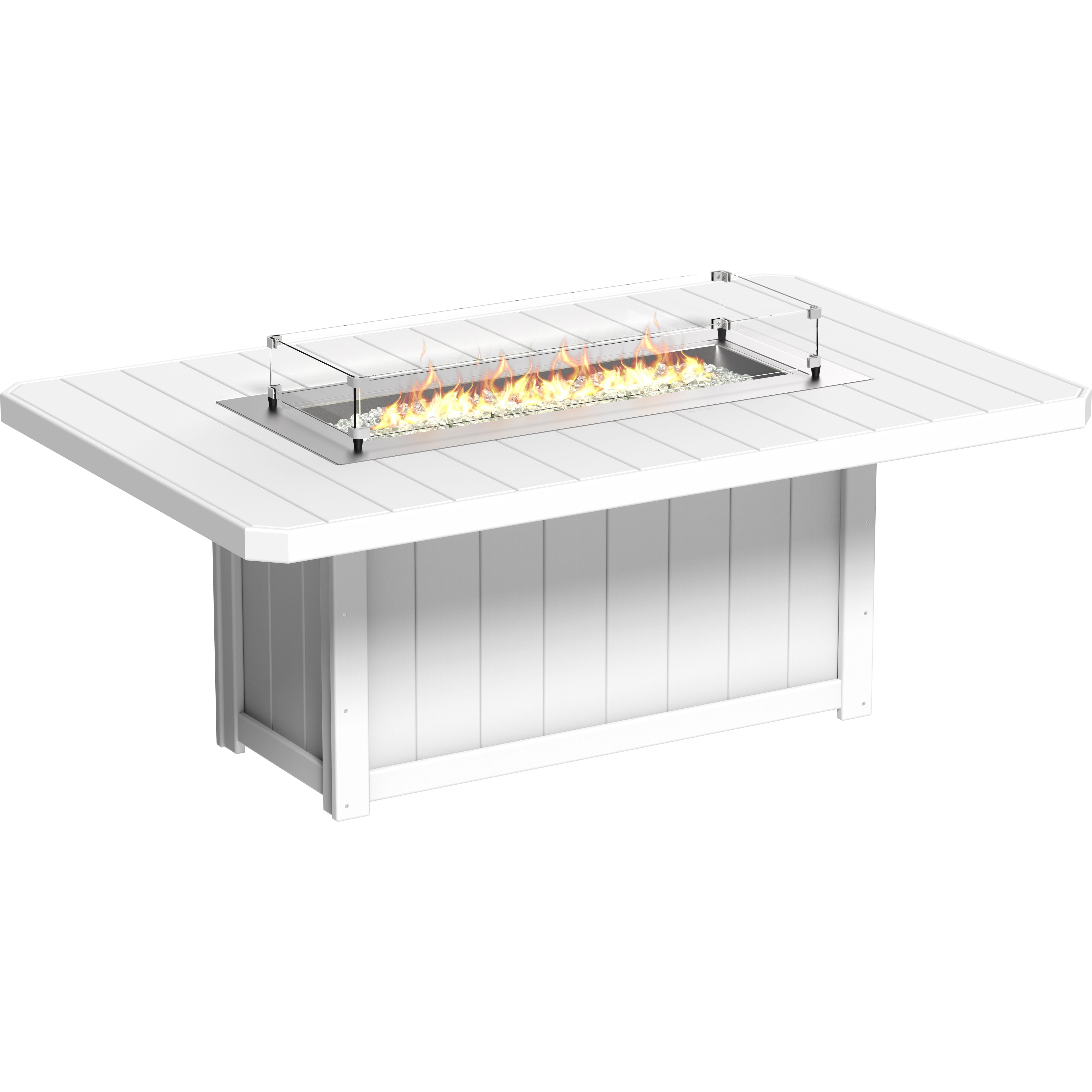 White fire pit table with flames on a white background