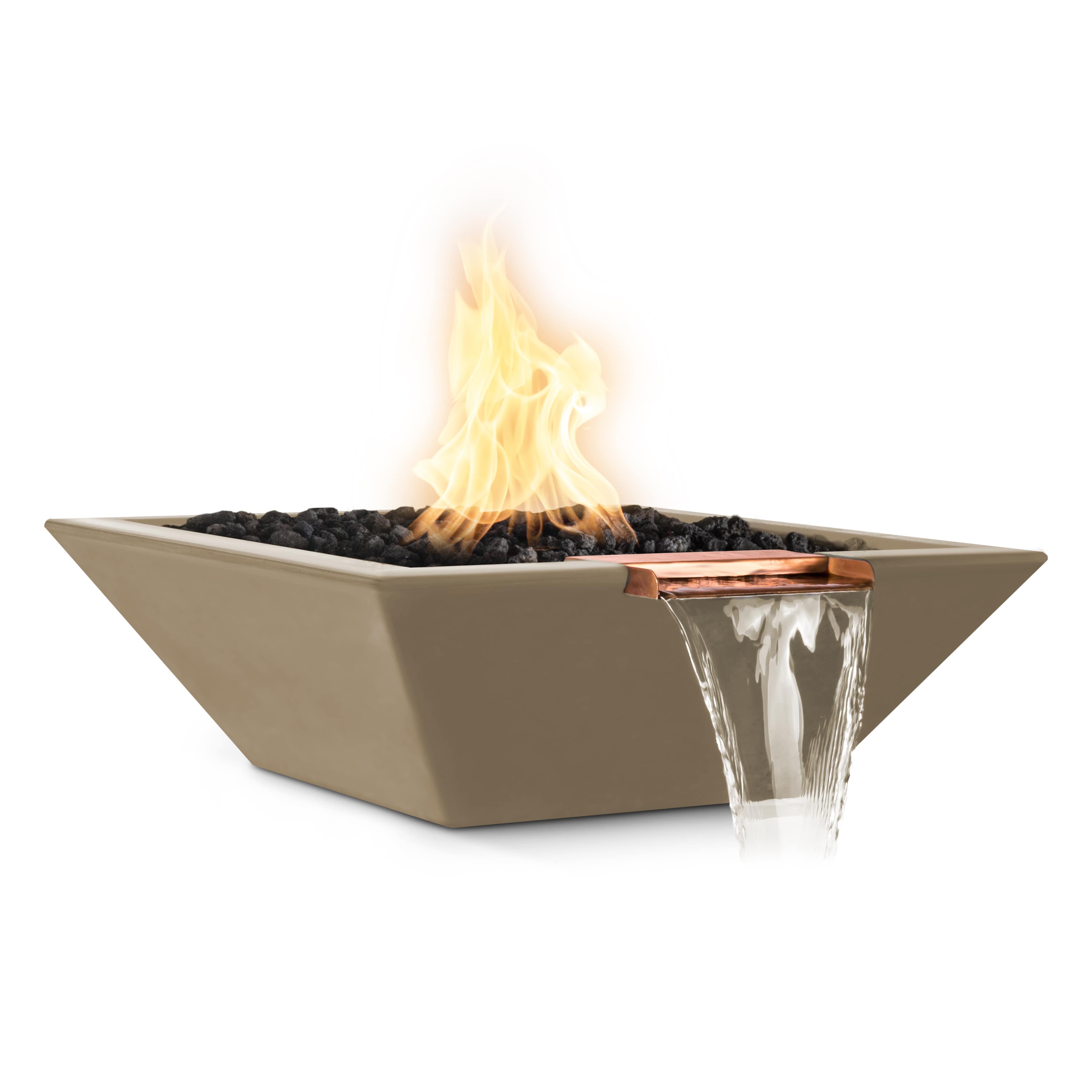 Modern outdoor fire pit with flames on a white background