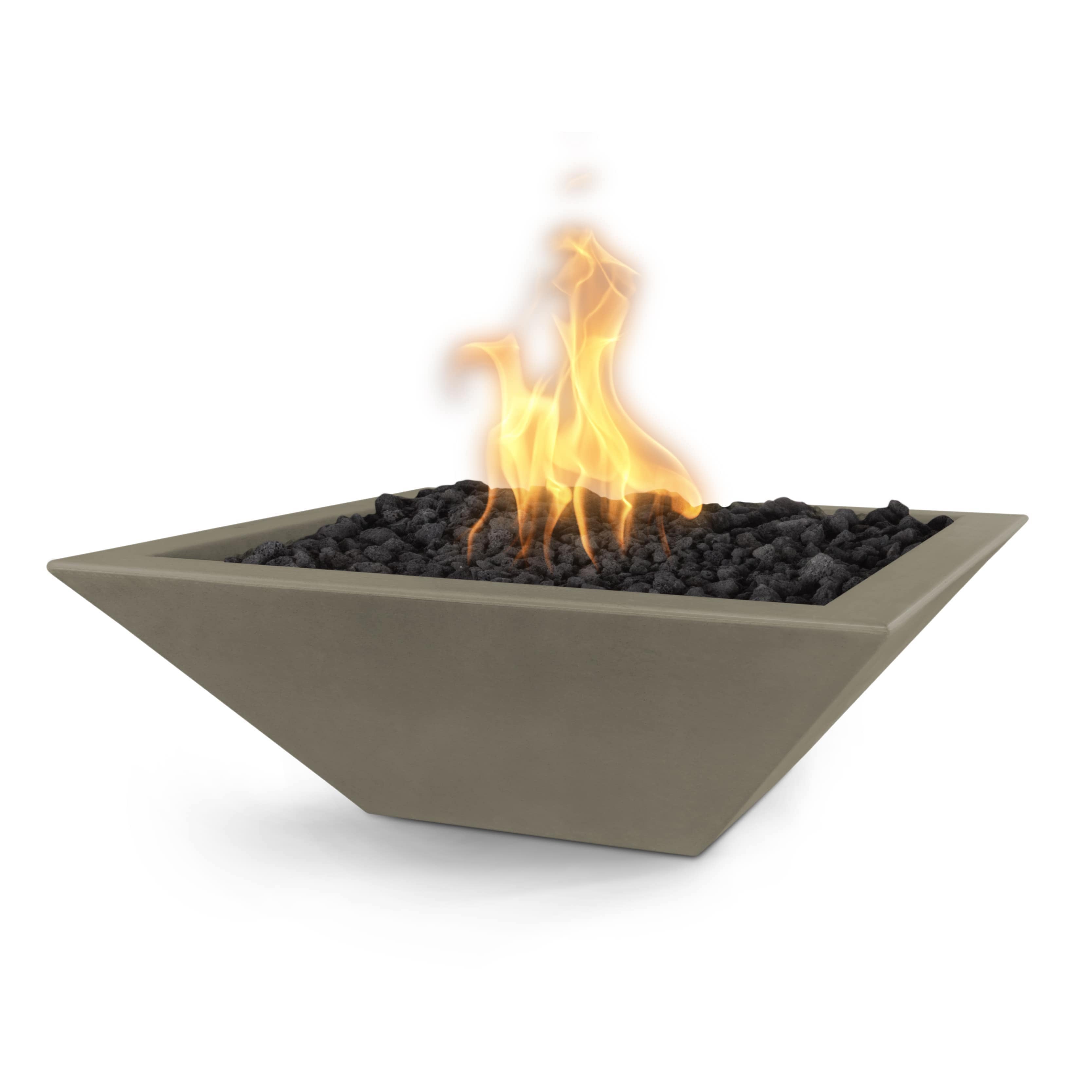 Modern fire pit with flames on a white background