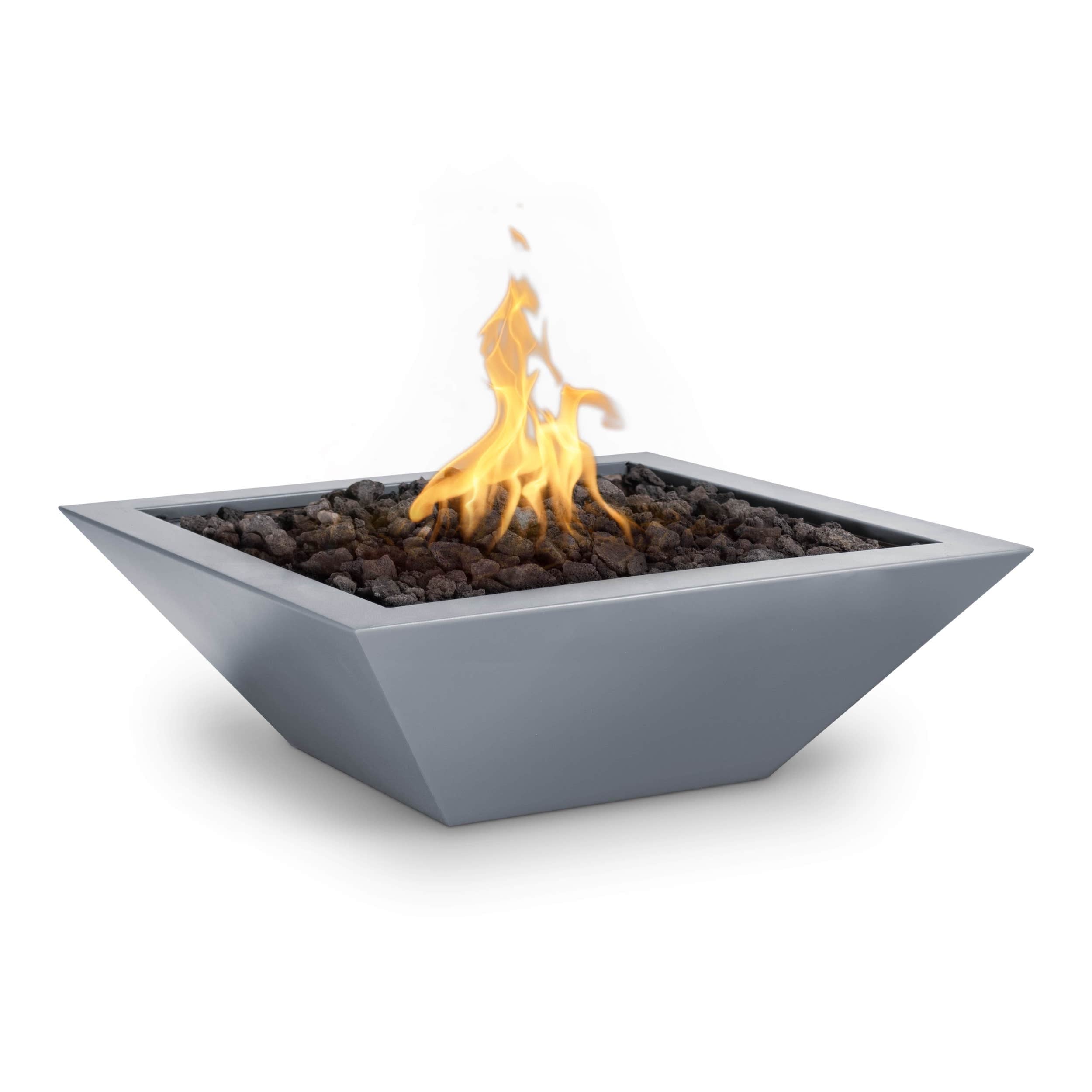 Modern fire pit with flames on a white background