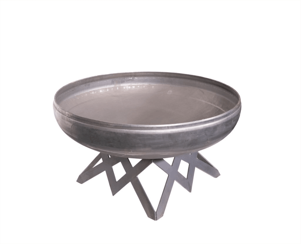Steel fire pit with a stand on a white background