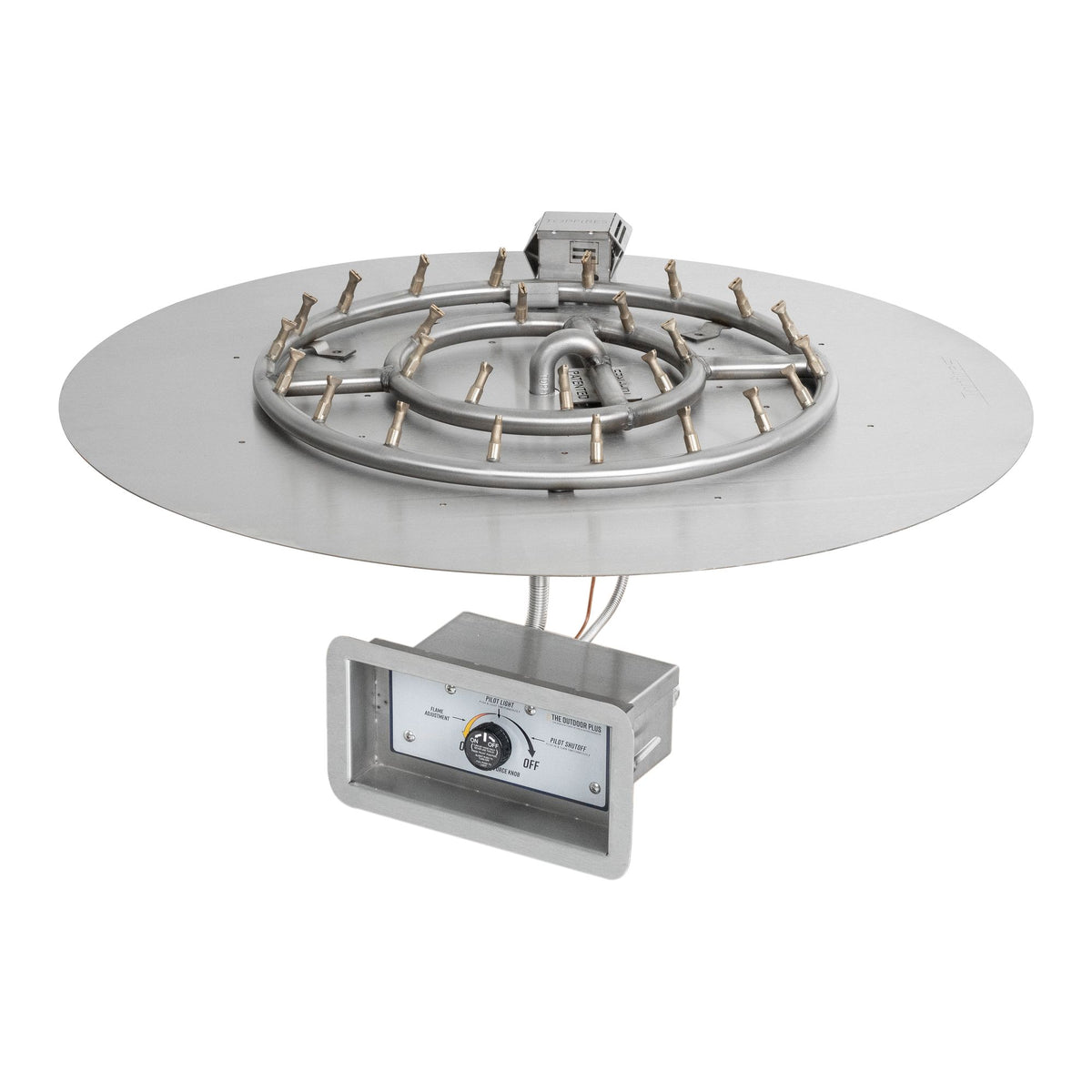 Round flat pan with stainless steel round bullet burner, Match Lit w/ Flame Sense