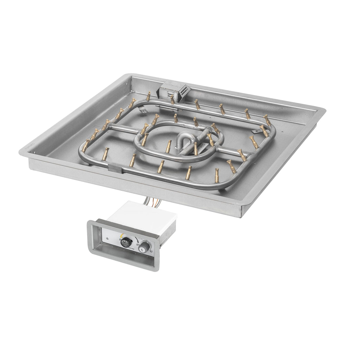 Square drop-in pan with stainless steel square bullet burner, Flame Sense w/ Spark Ignition