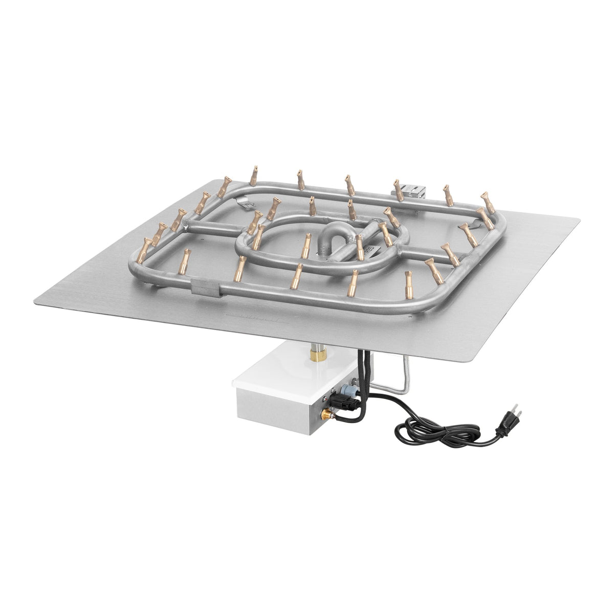Square flat pan with stainless steel square bullet burner, Plug & Play