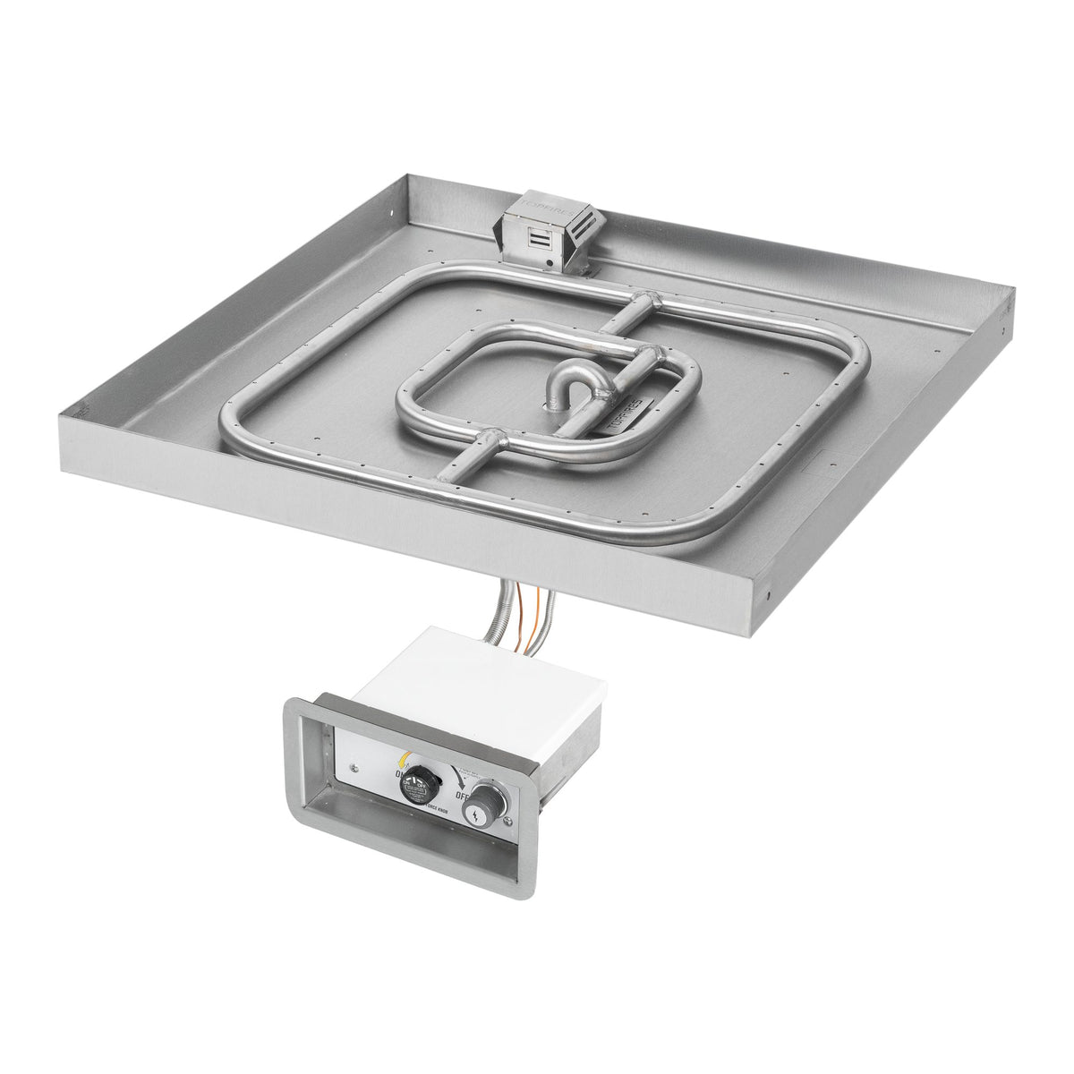 Square lipless pan with square burner, Flame Sense w/ Spark Ignition