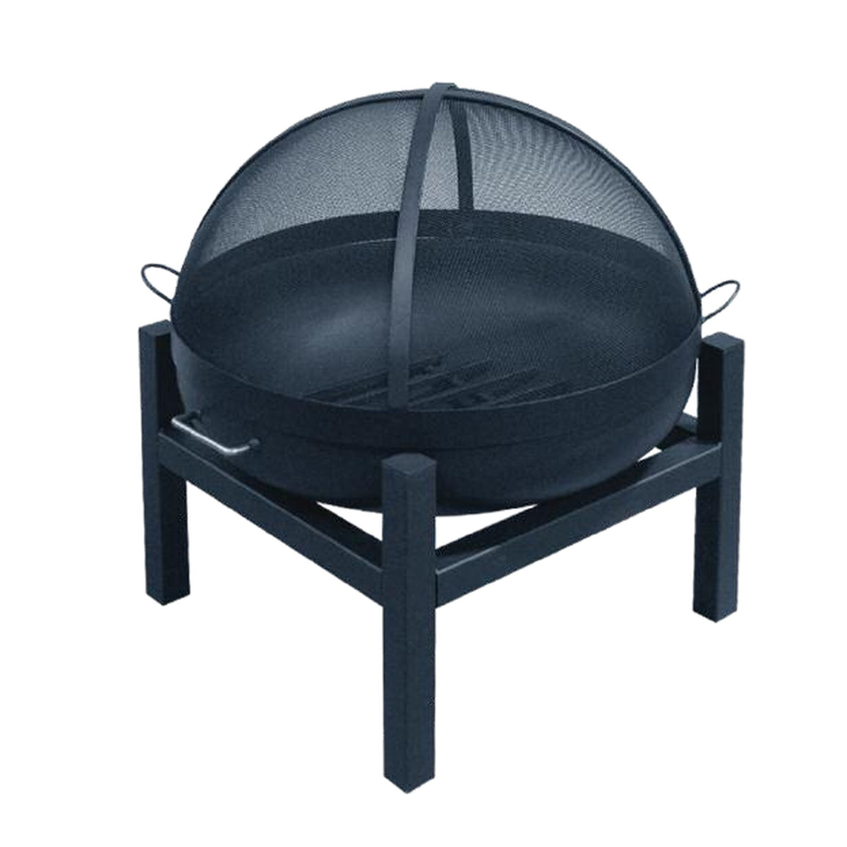 Master Flame steel bowl wood-burning fire pit with optional dome safety screen on four leg square base