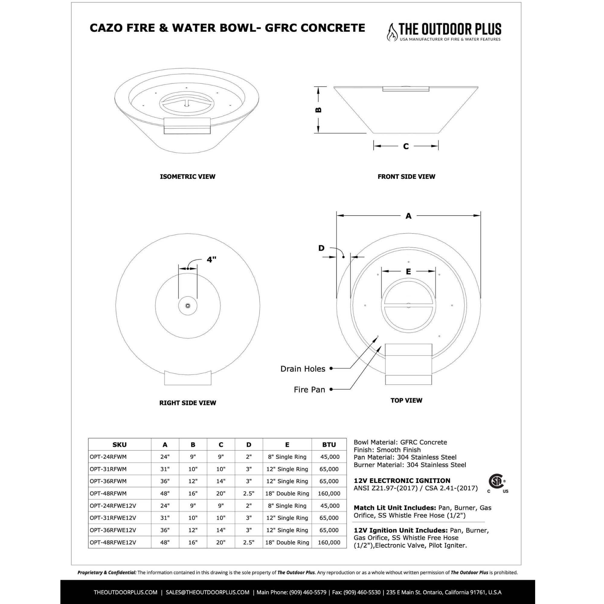 Top Fires by The Outdoor Plus Cazo Round 36-Inch Concrete Gas Fire and Water Bowl