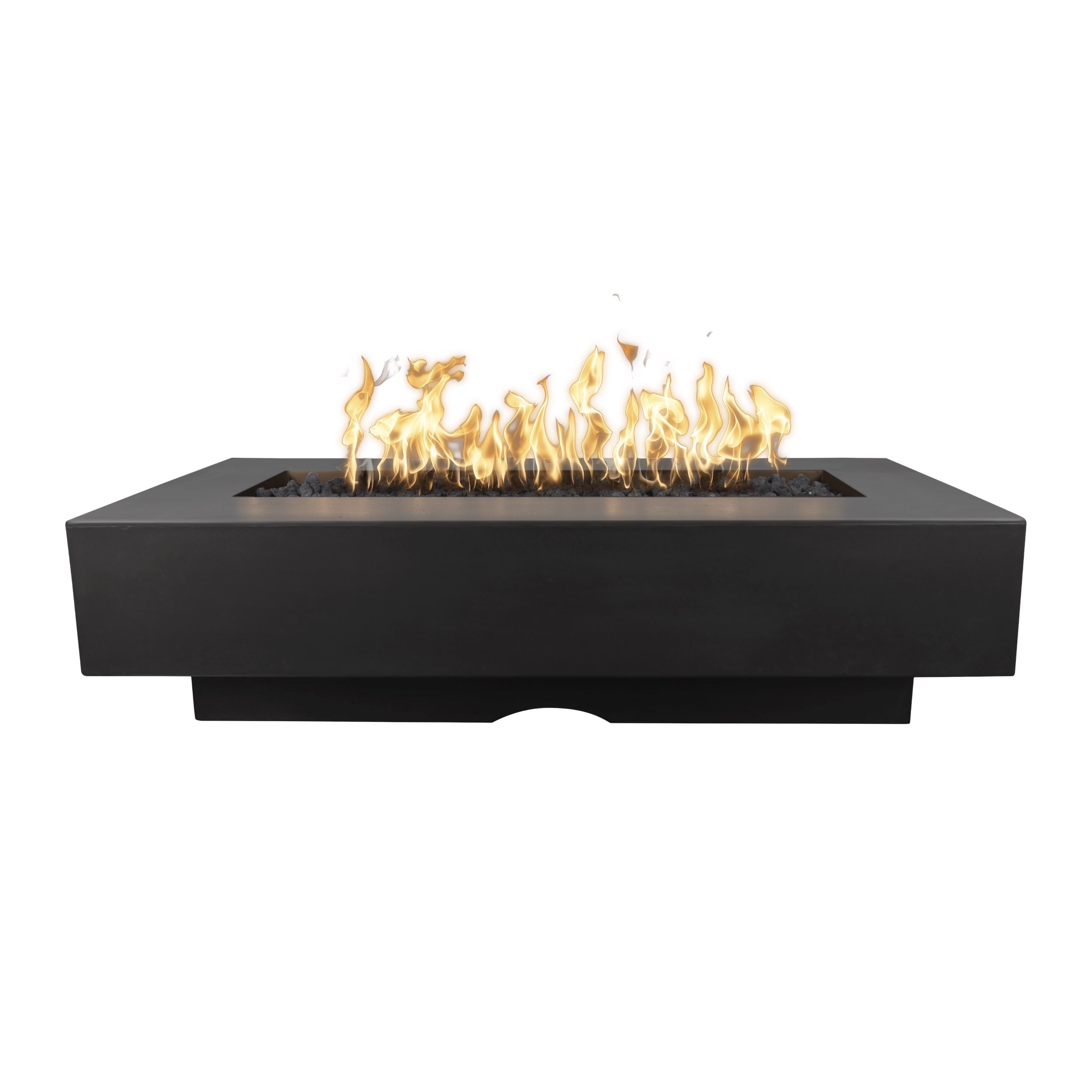 Modern fire pit with flames on a white background