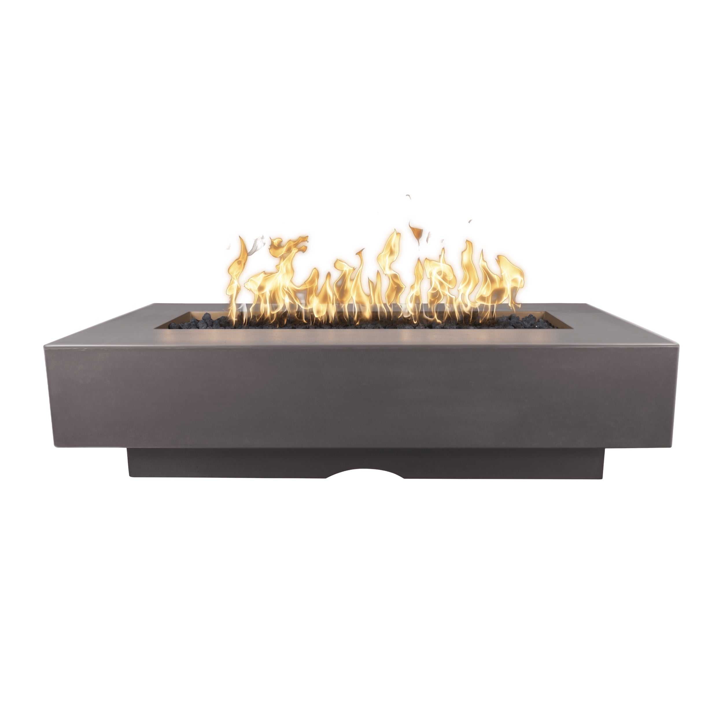 Modern fire pit with flames on a white background