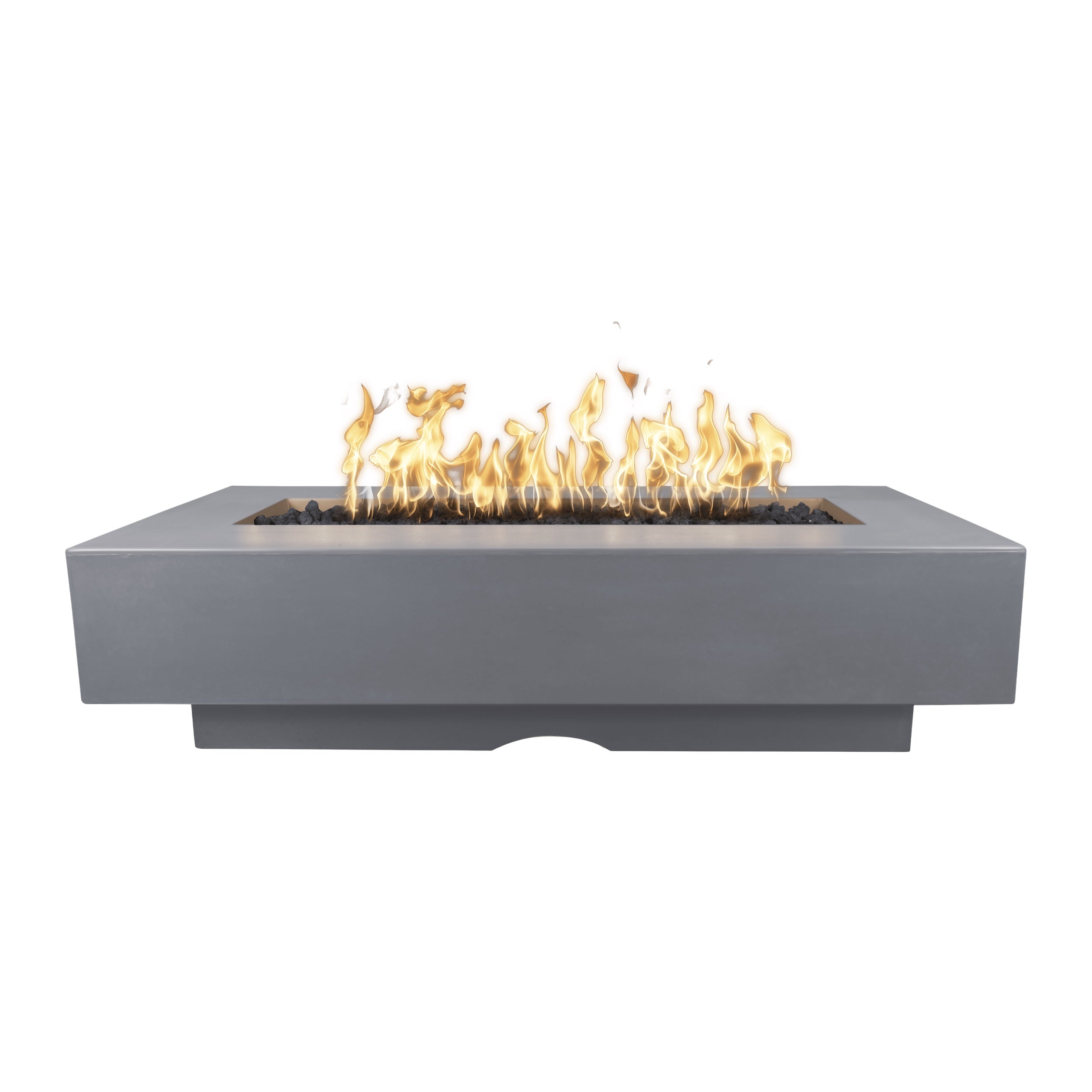 Modern fire pit with flames on a white background