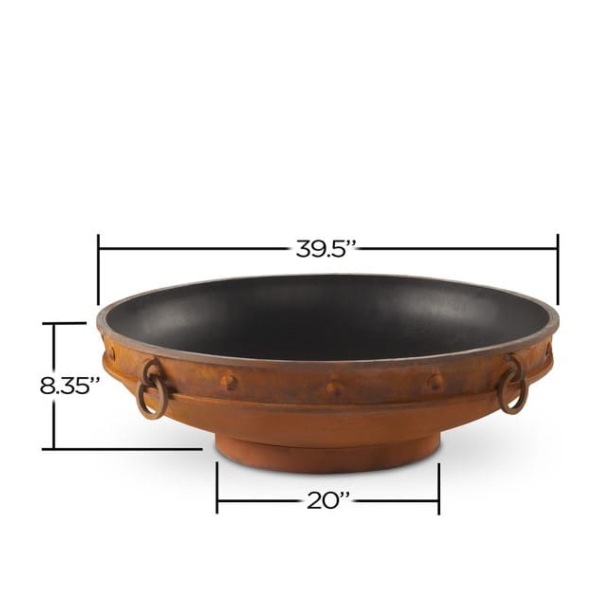 Copper bowl with dimensions on a white background