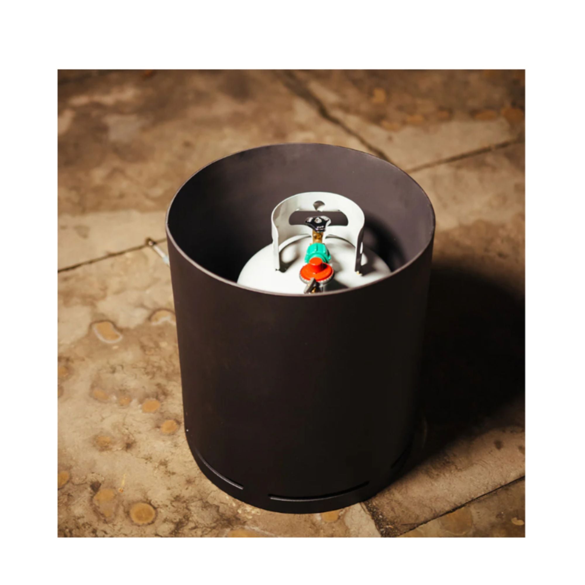 Brown metal LP- Tank enclosure with a brown interior
