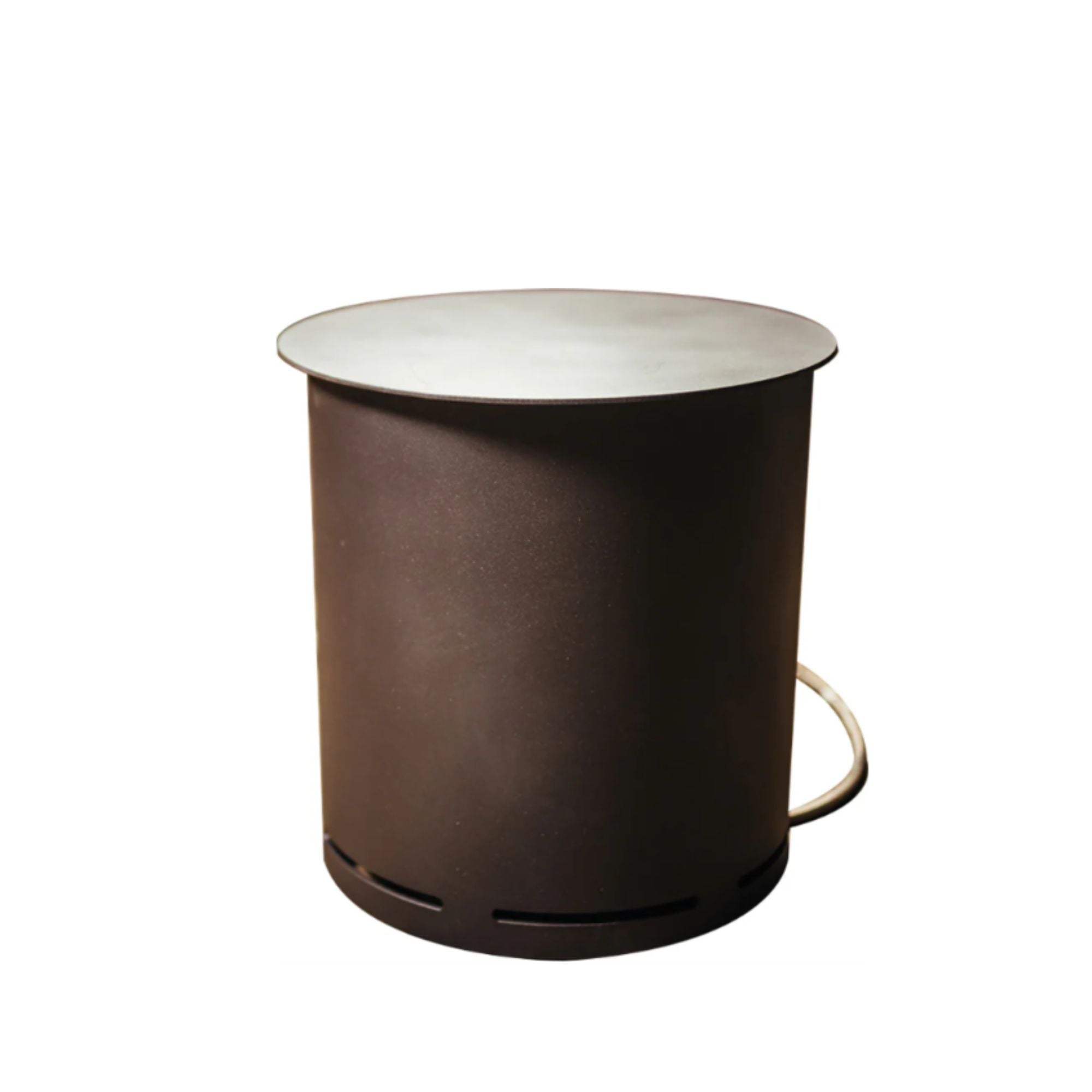 Brown metal LP- Tank enclosure with a white interior on a white background