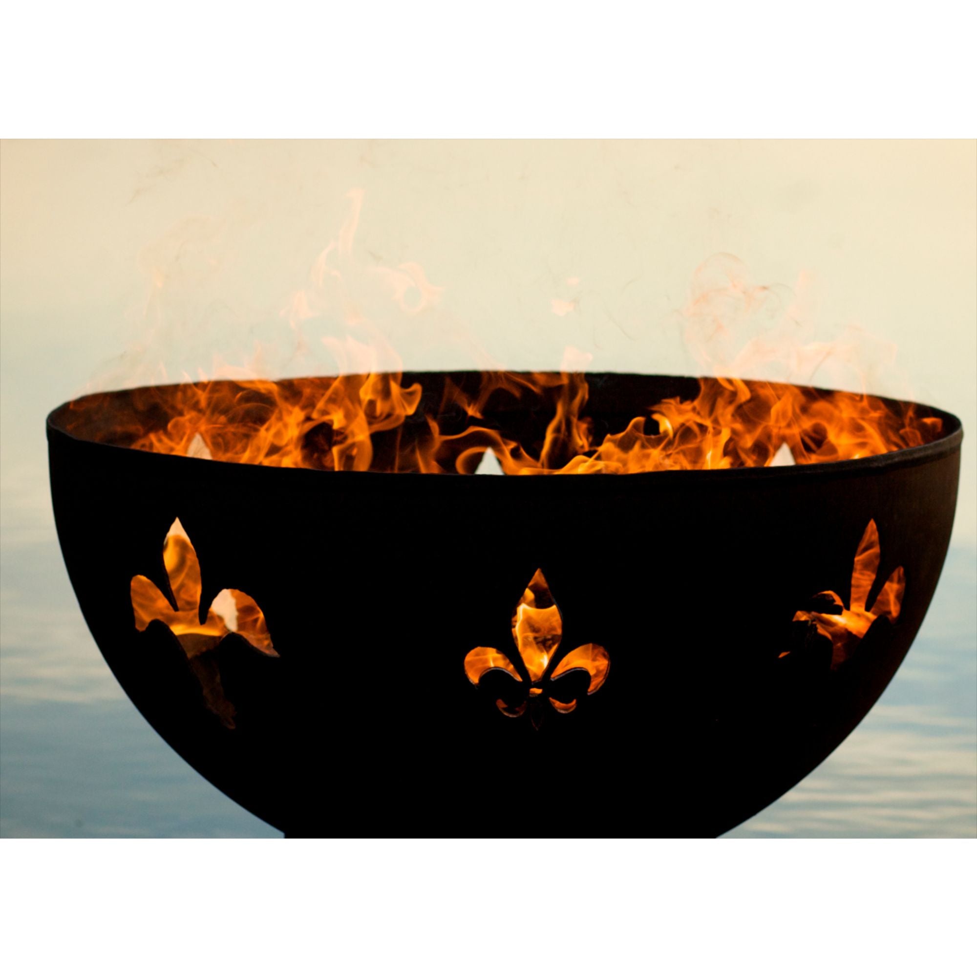 Fire pit with flames and decorative patterns on a light background