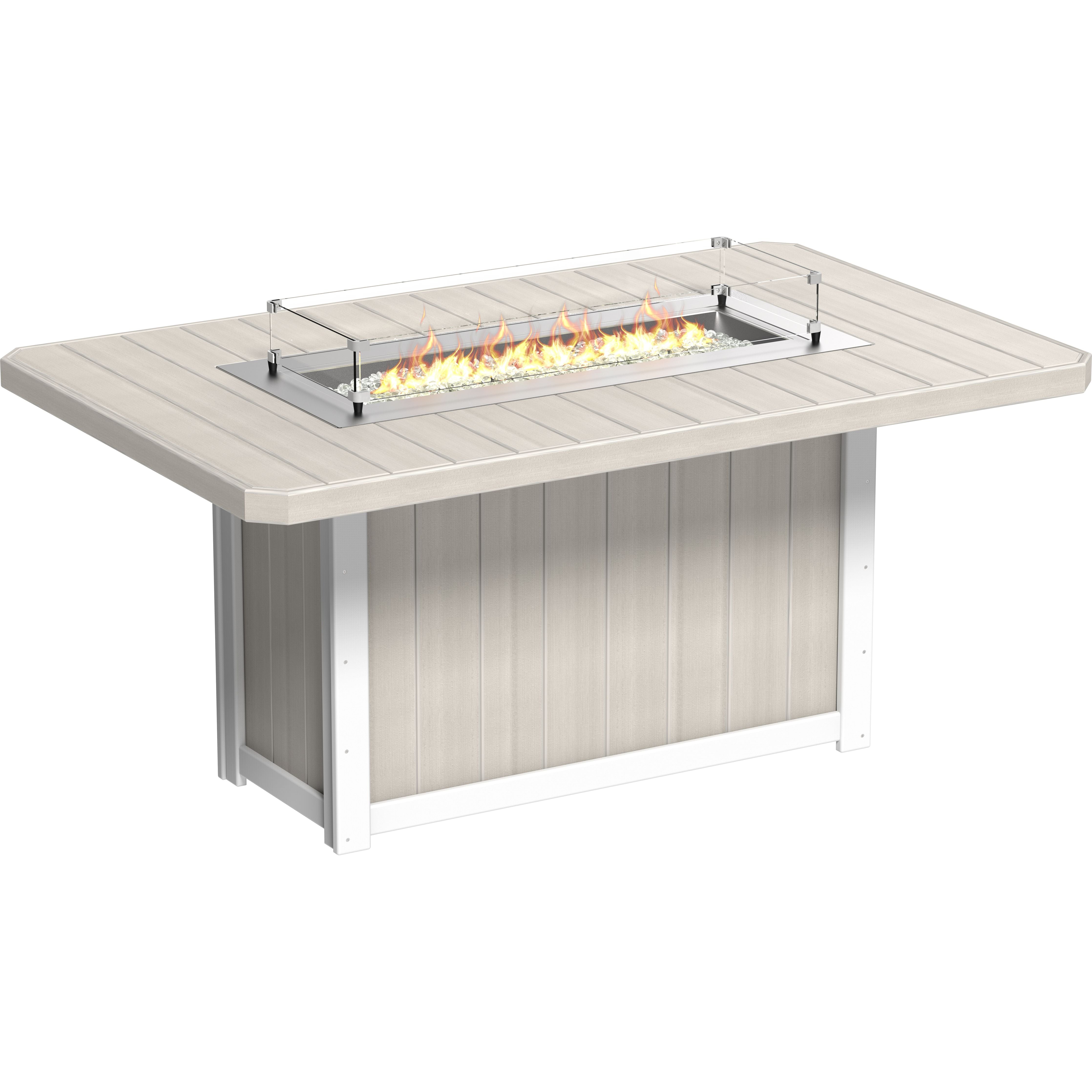 Outdoor fire pit table with flames on a white background
