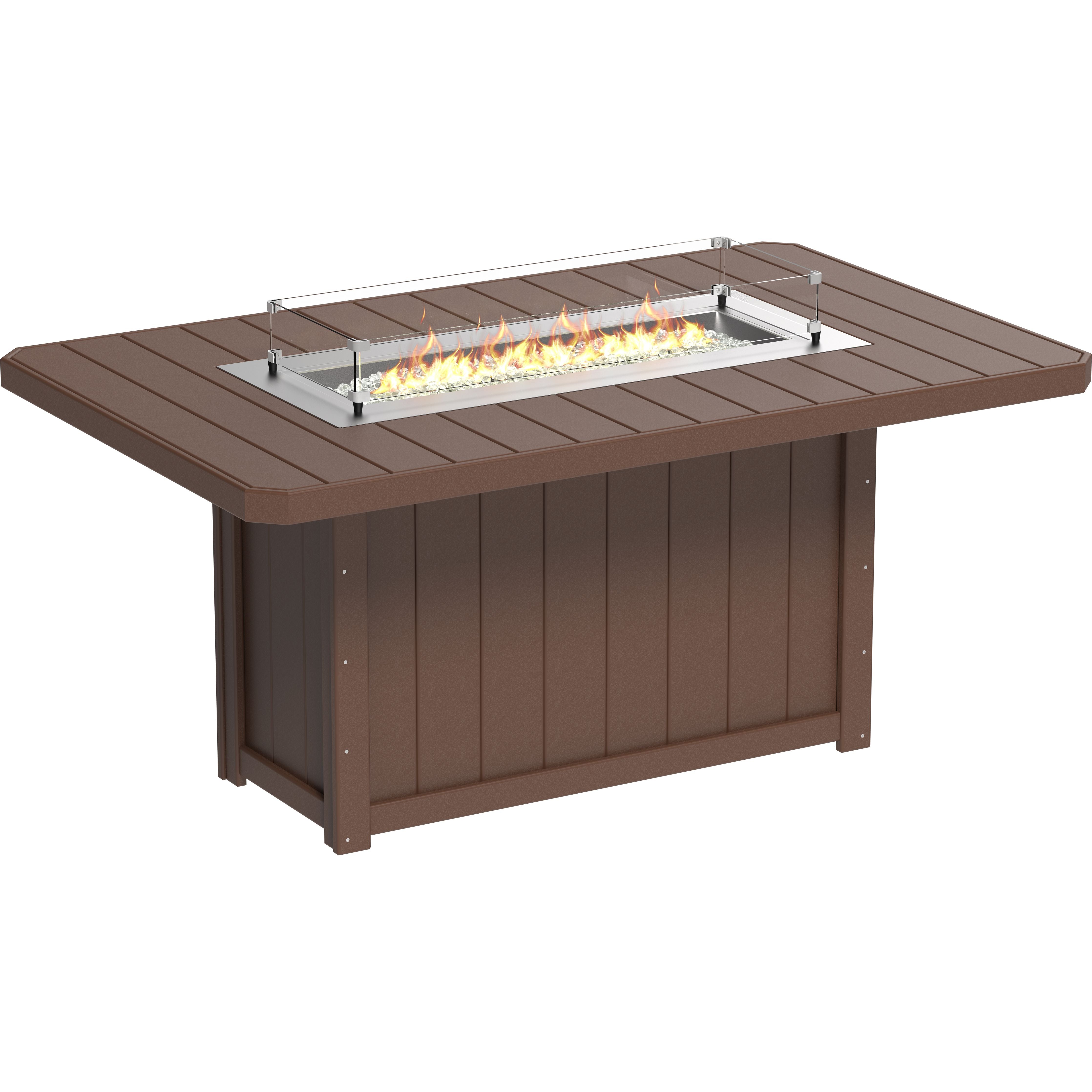 Brown fire pit table with flames on a white background