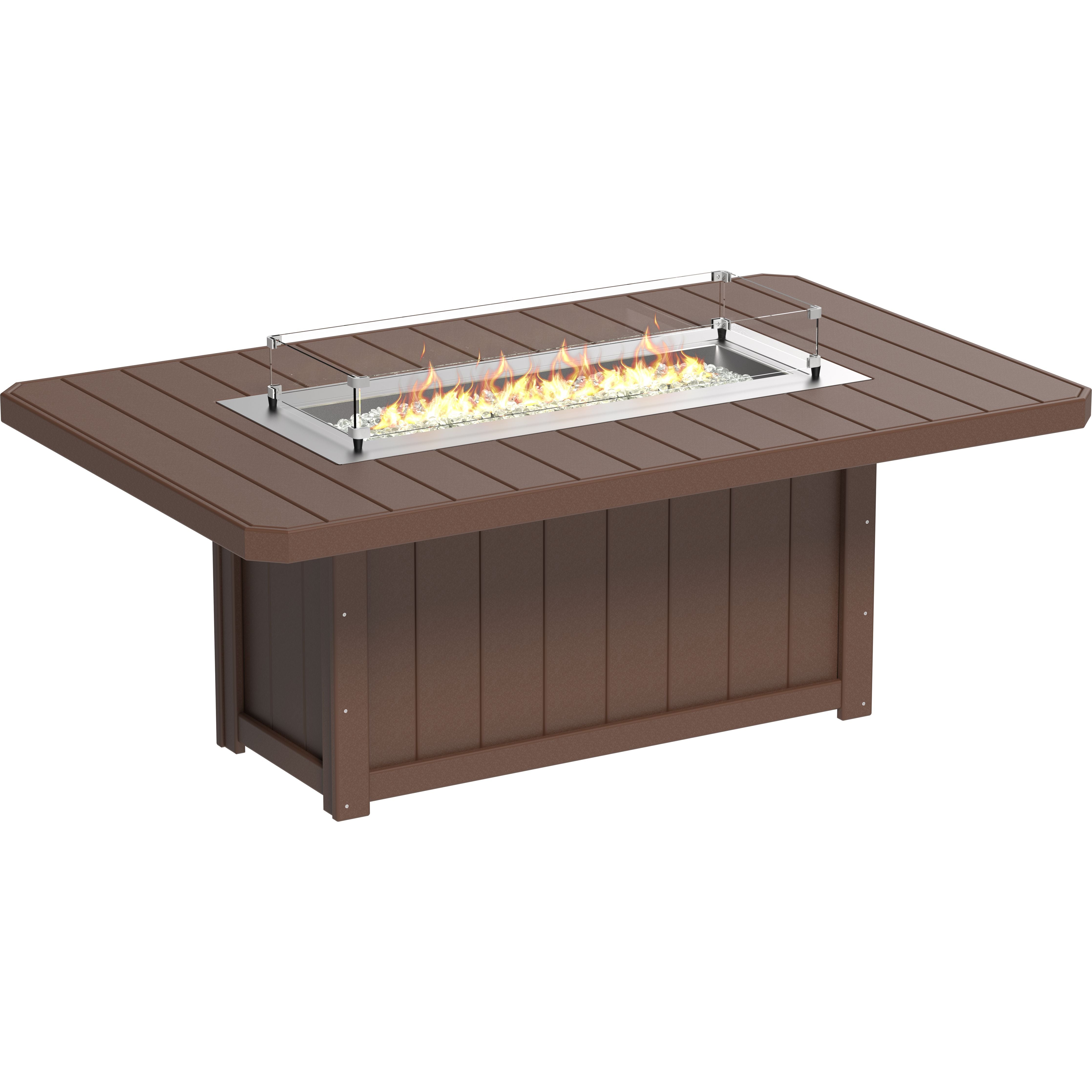 Brown fire pit table with flames on a white background