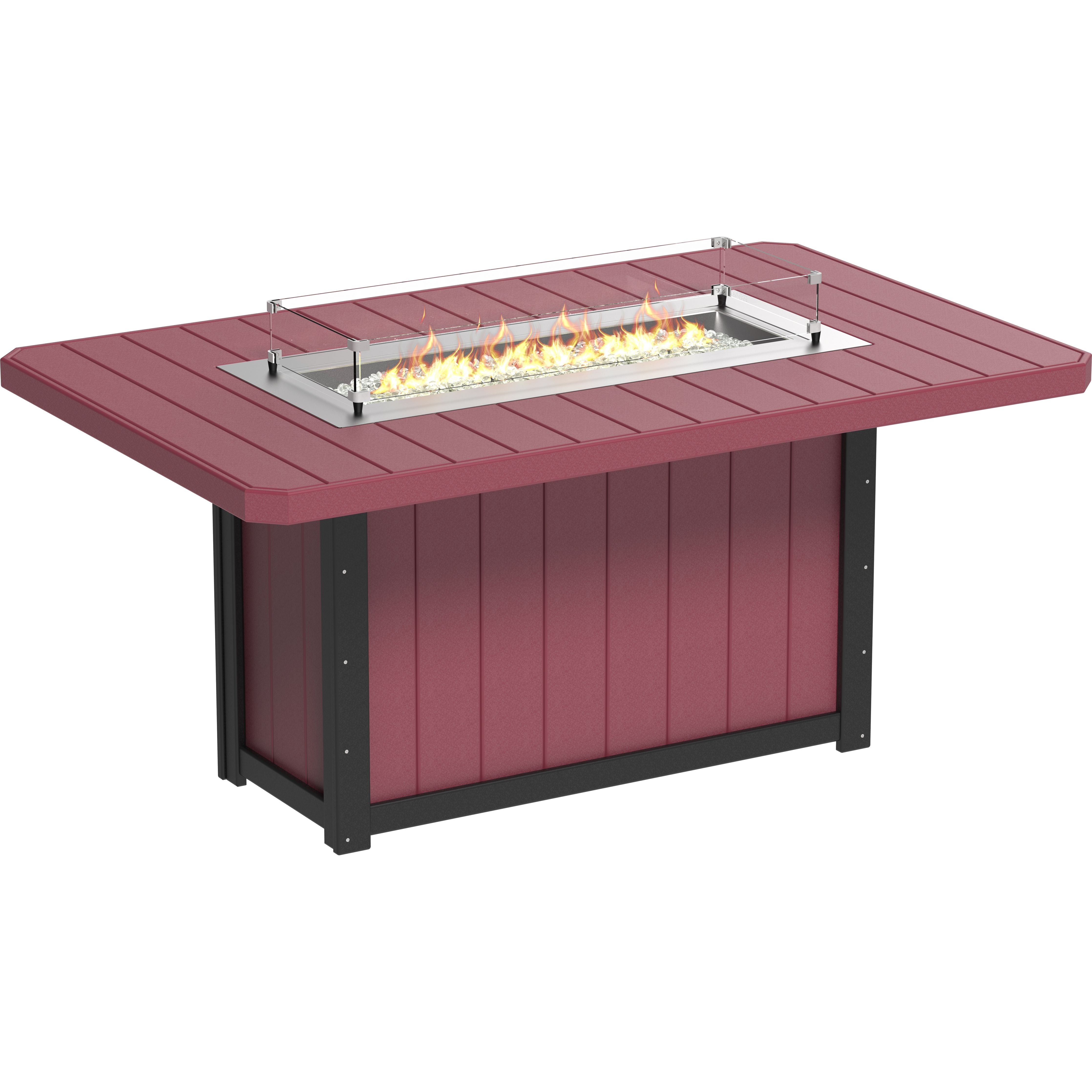 Red fire pit table with flames on a white background
