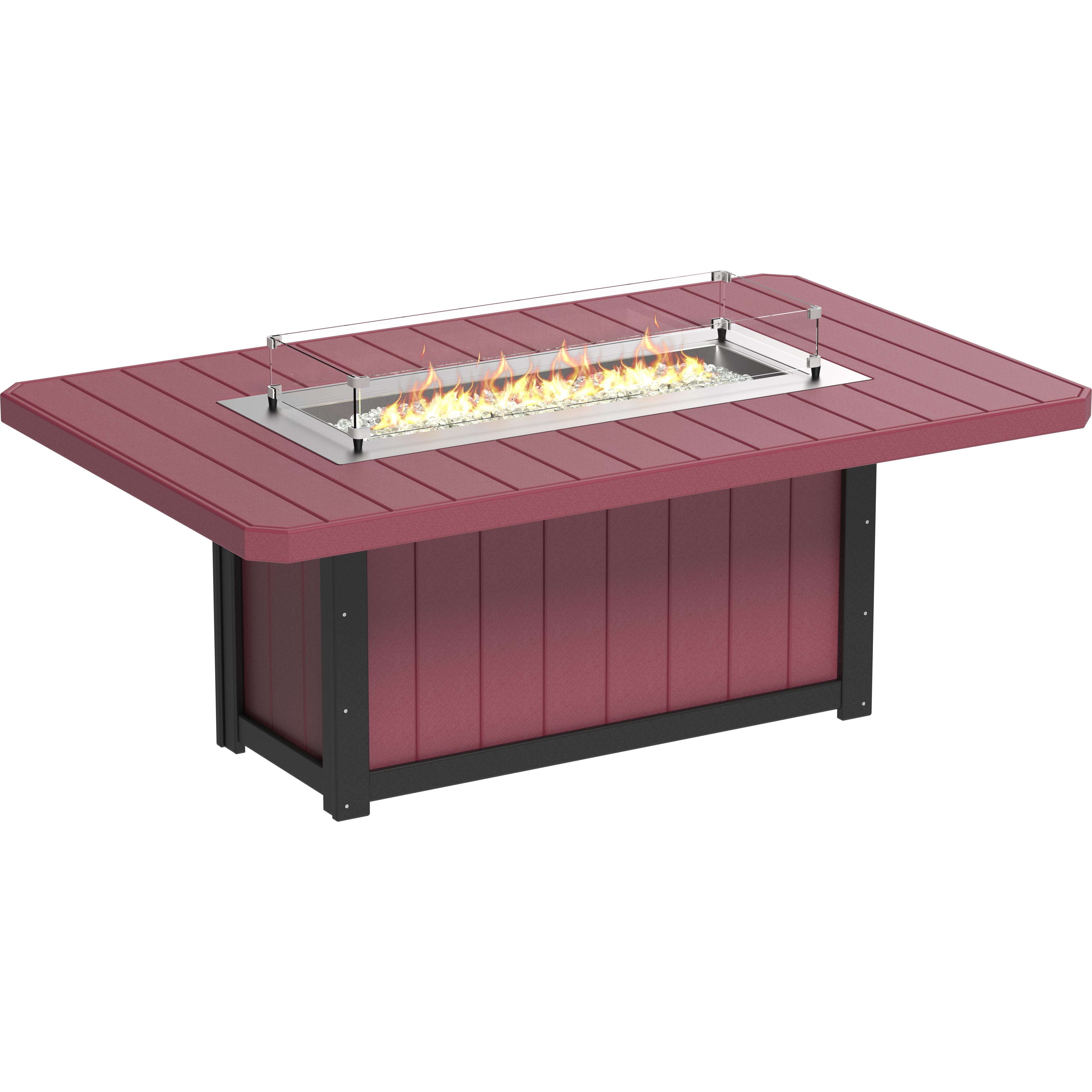 Red fire pit table with flames on a white background