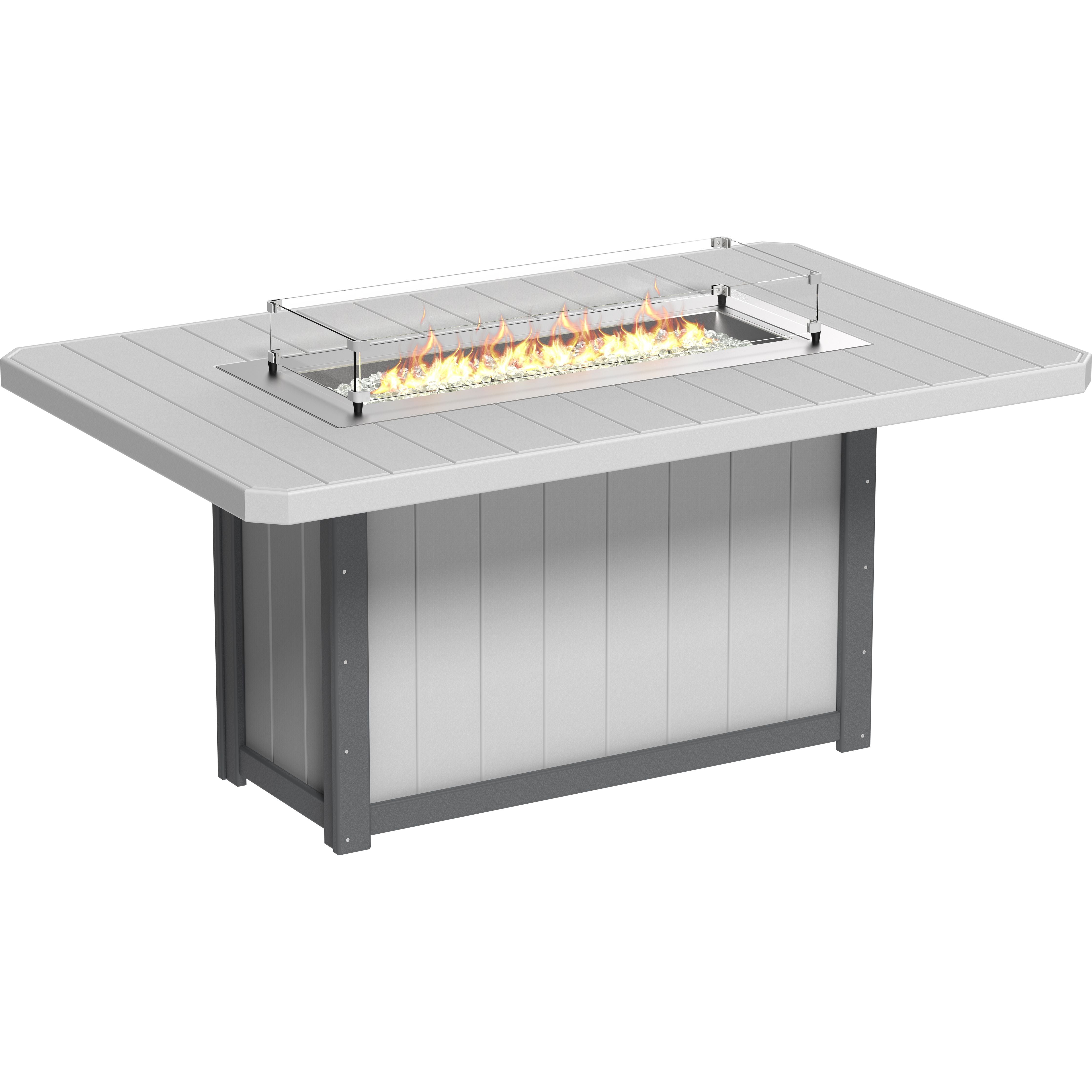 Outdoor fire pit table with flames on a white background