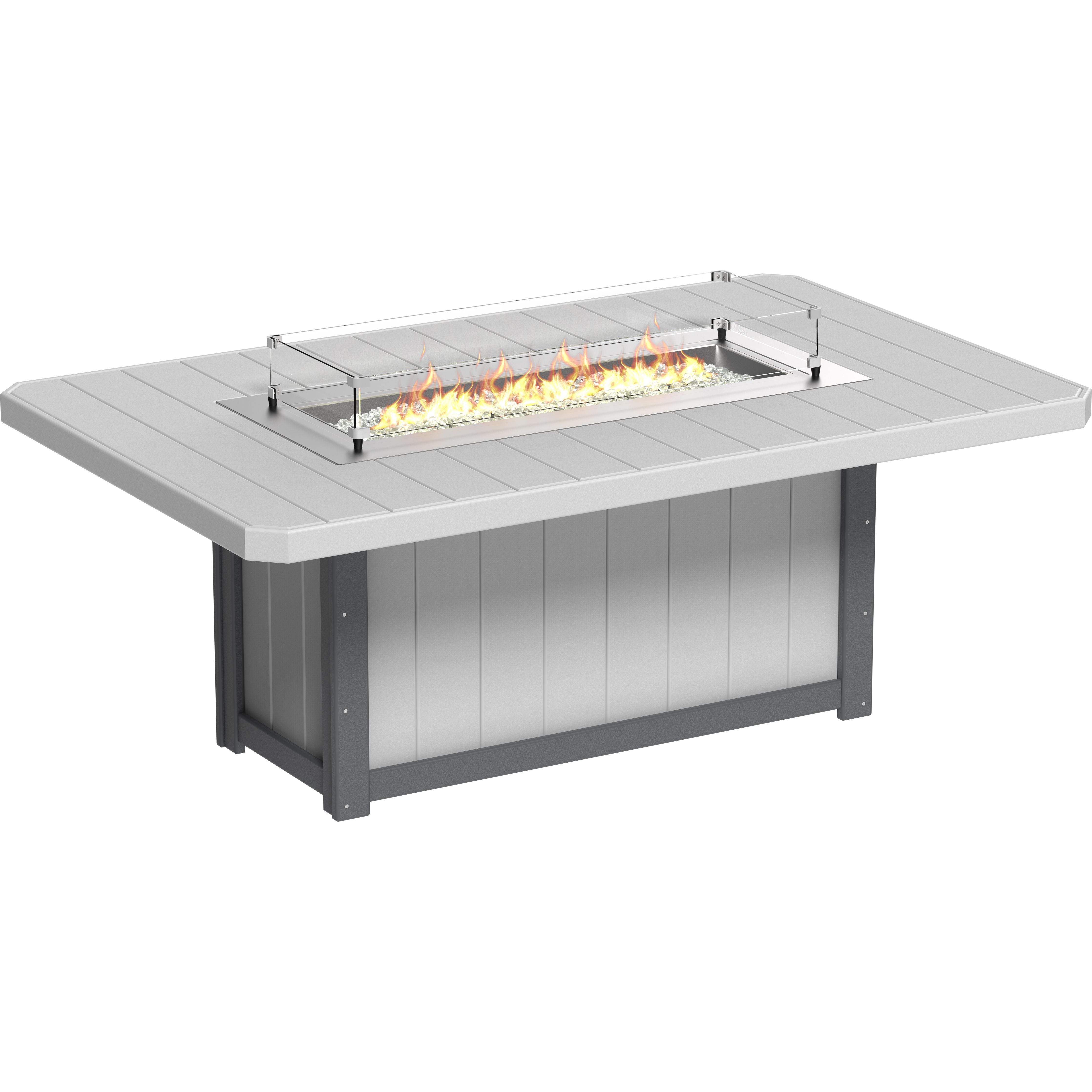 Outdoor fire pit table with flames on a white background