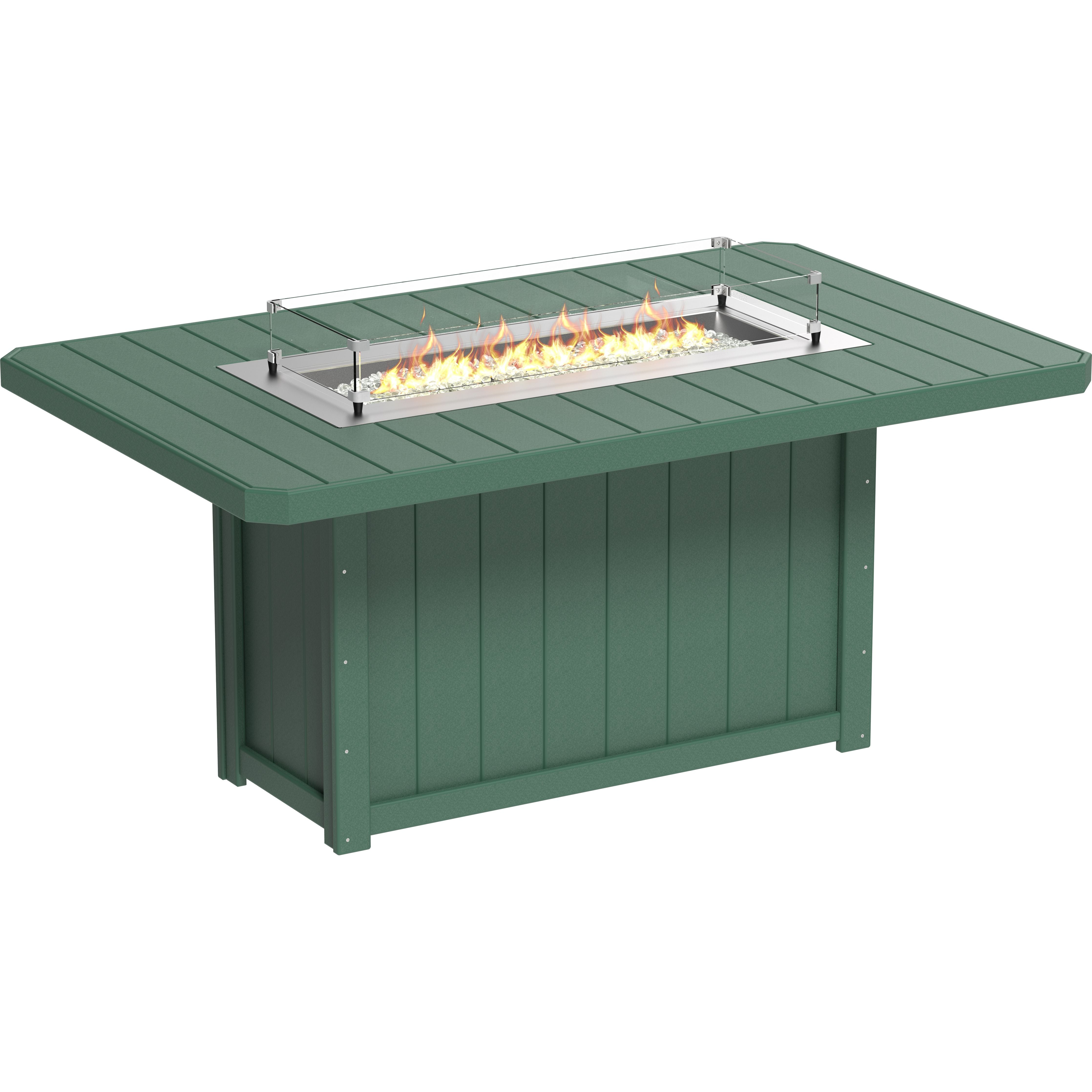 Green fire pit table with flames on a white background