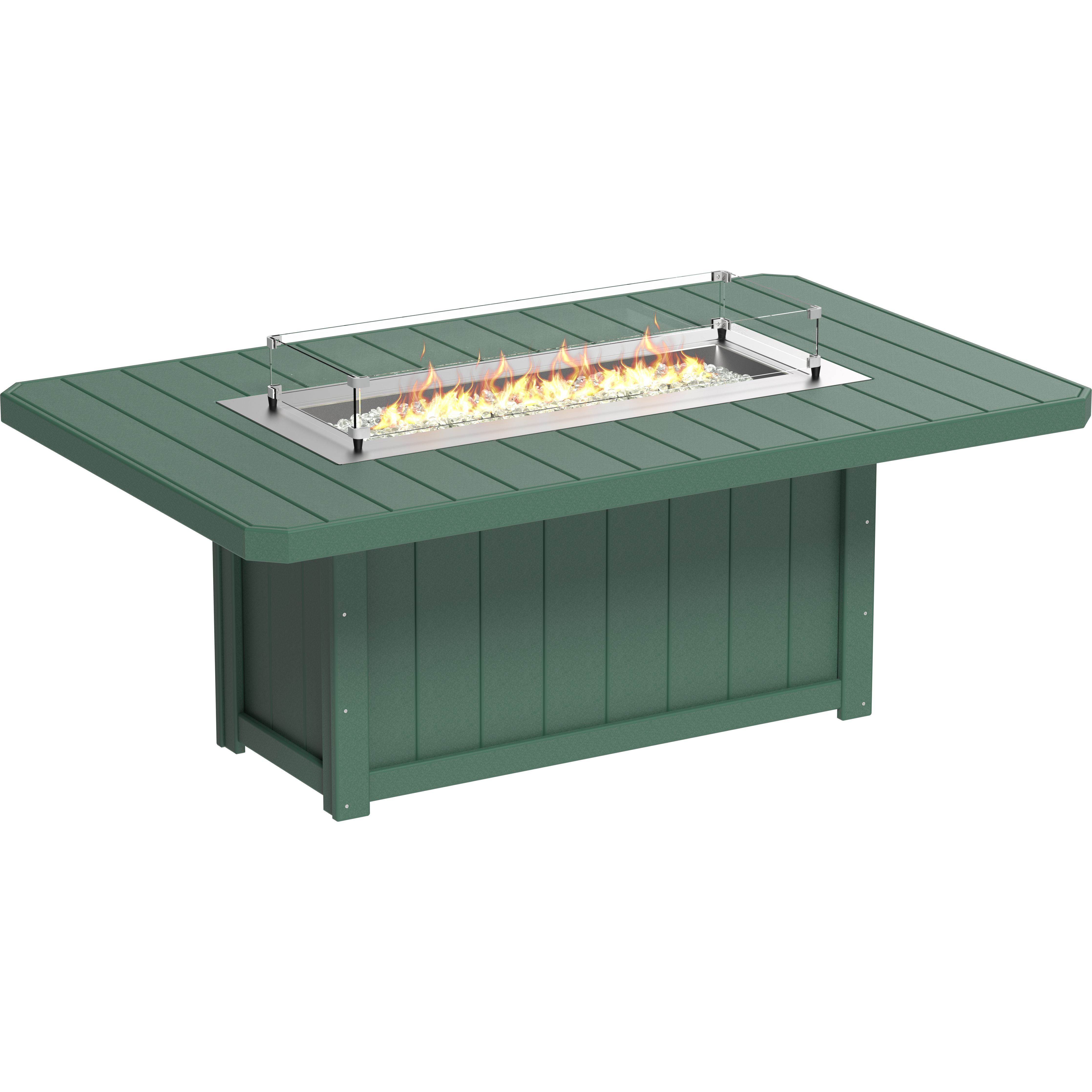 Green fire pit table with flames on a white background