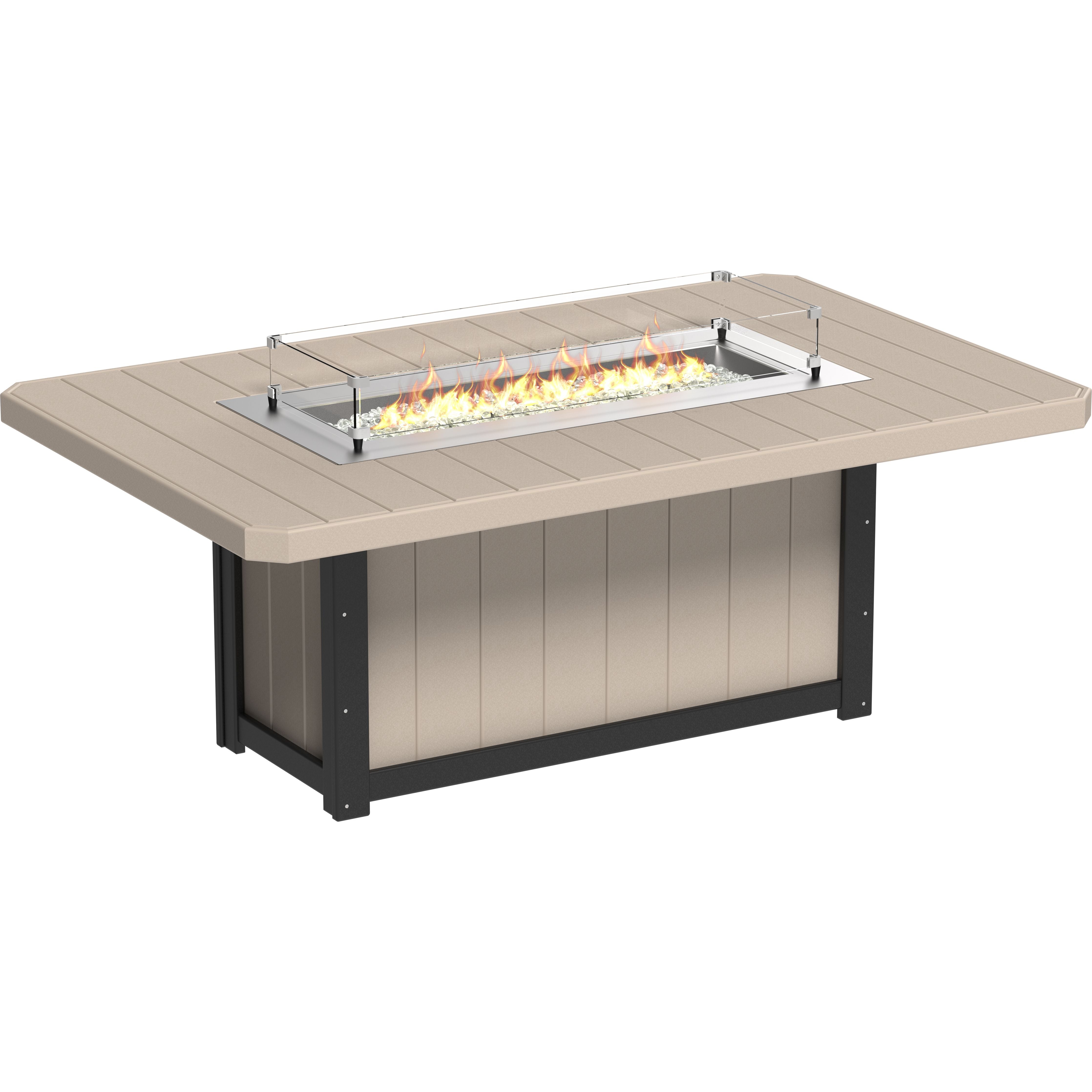 Beige fire pit table with flames on a white background