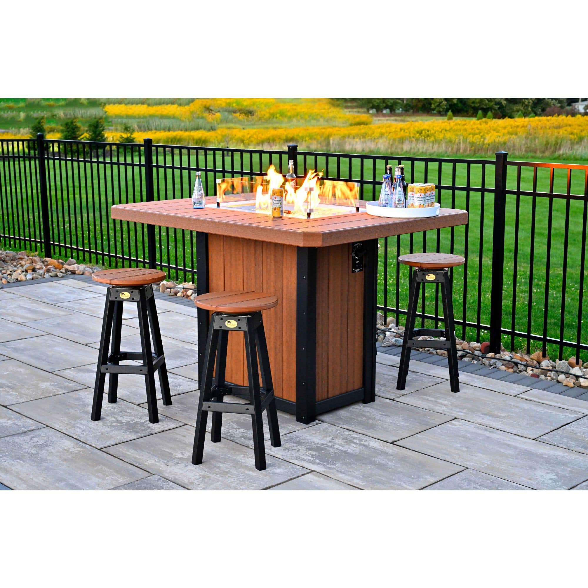 tall fire table with flames