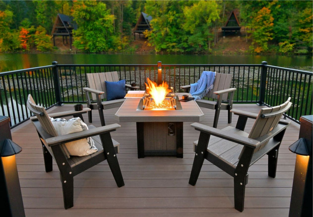 Fire Pit with Flames by a Lake