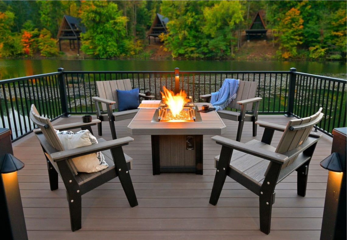 Fire Pit with Flames by a Lake