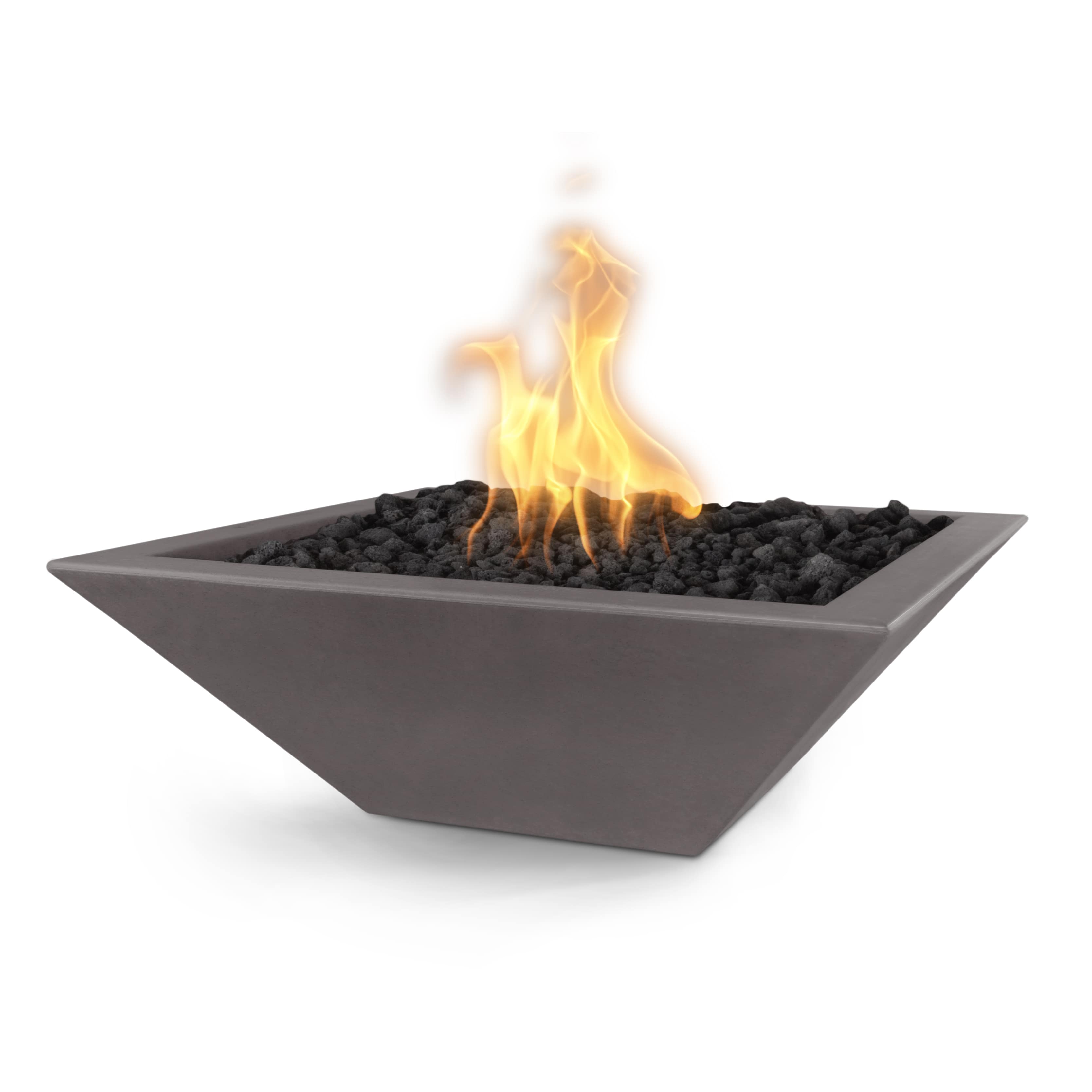 Modern fire pit with flames on a white background