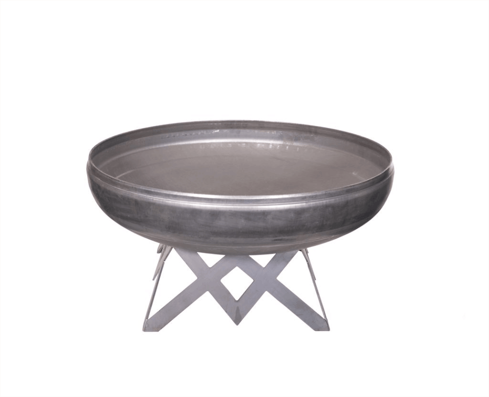 Steel fire pit with a stand on a white background