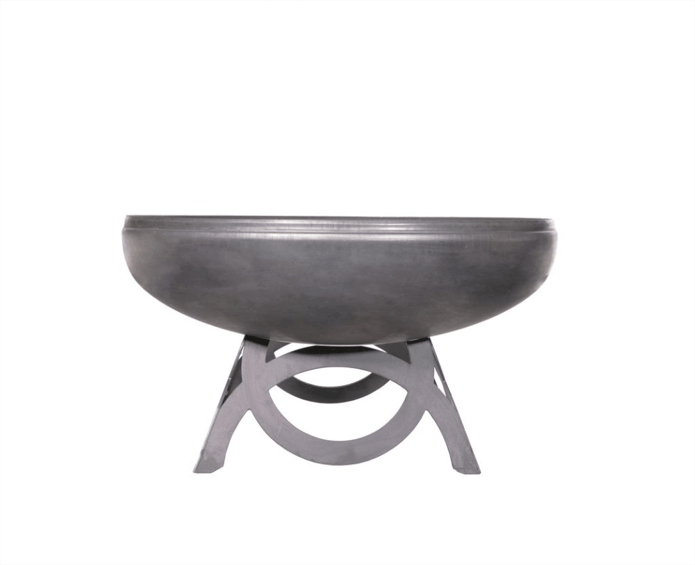 Steel fire pit with a stand on a white background