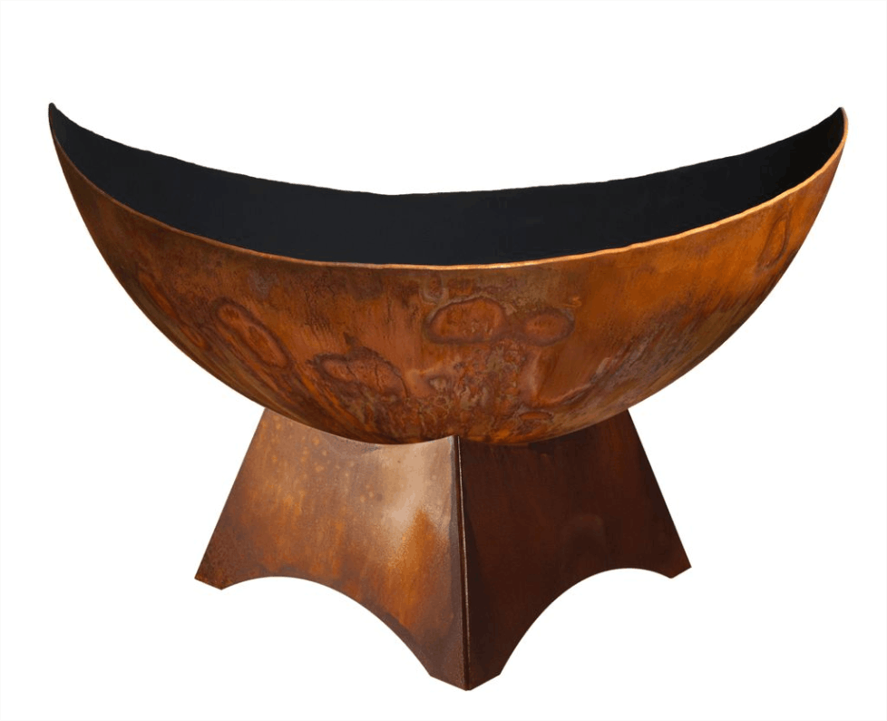 Copper fire pit with black interior on a white background