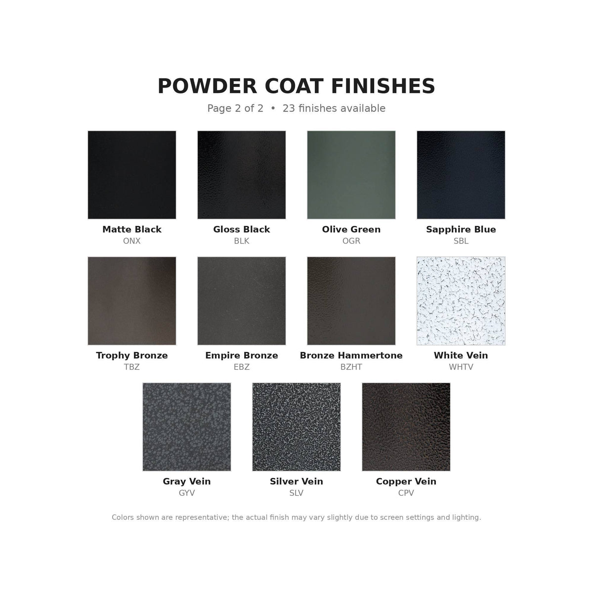 Powder coat finishes color chart - page 2 of 2