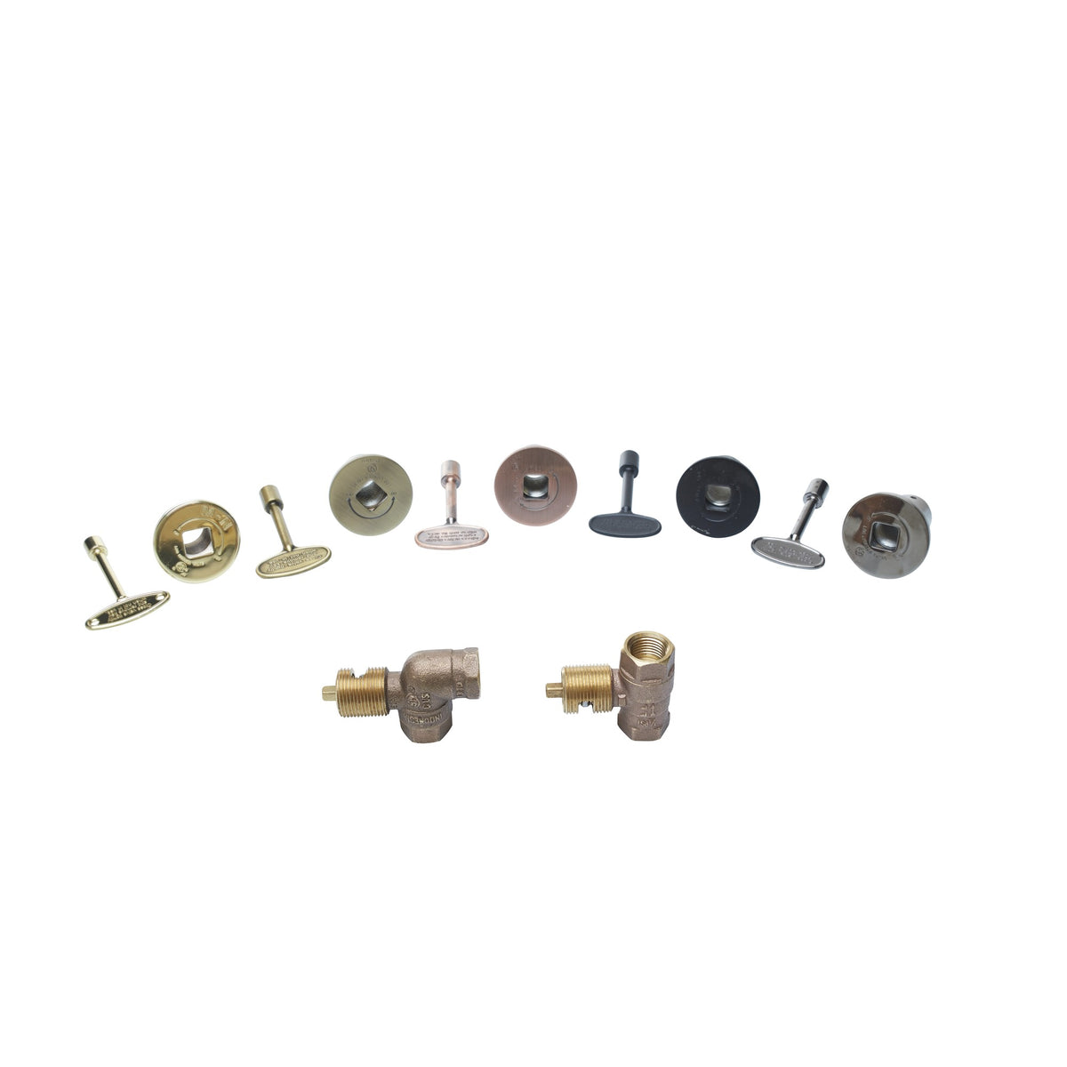 Fire by Design key valves in available finishes (manual light kits include the black key valve)